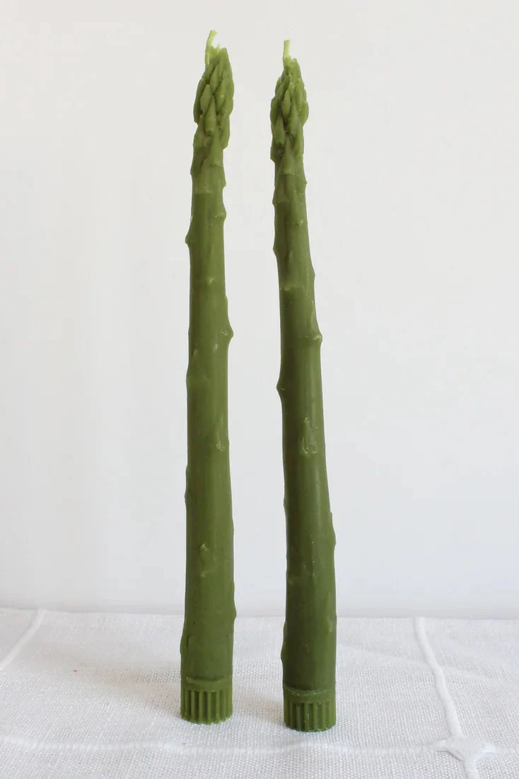 Asparagus Beeswax Candle Taper Pair