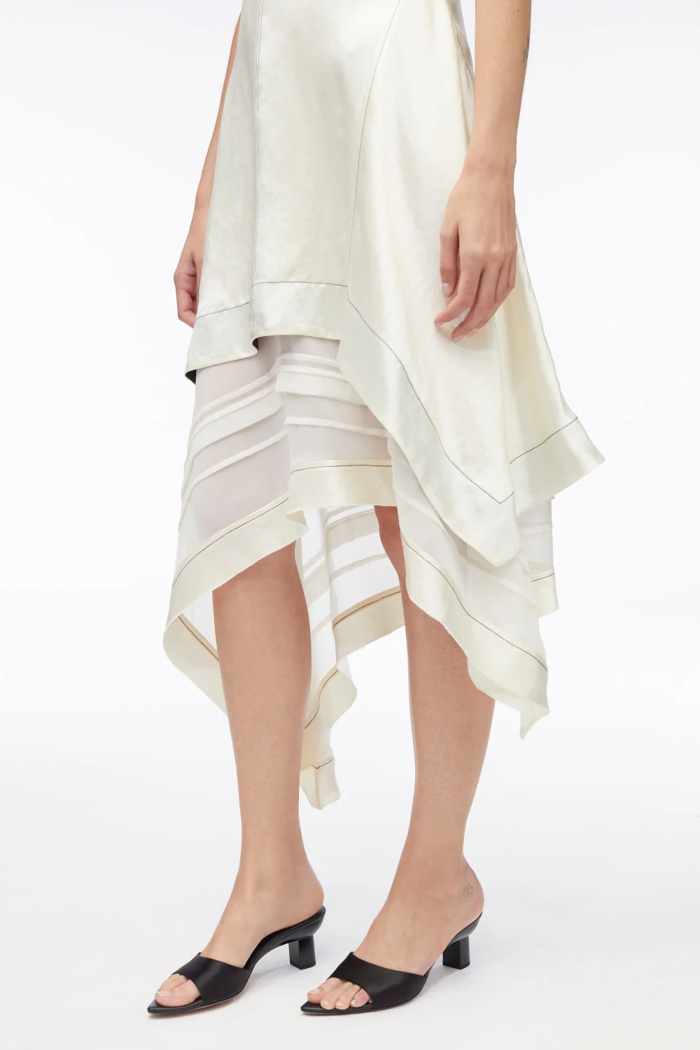 Asymmetric Hem Sleeveless Satin Combo Dress - Image 10