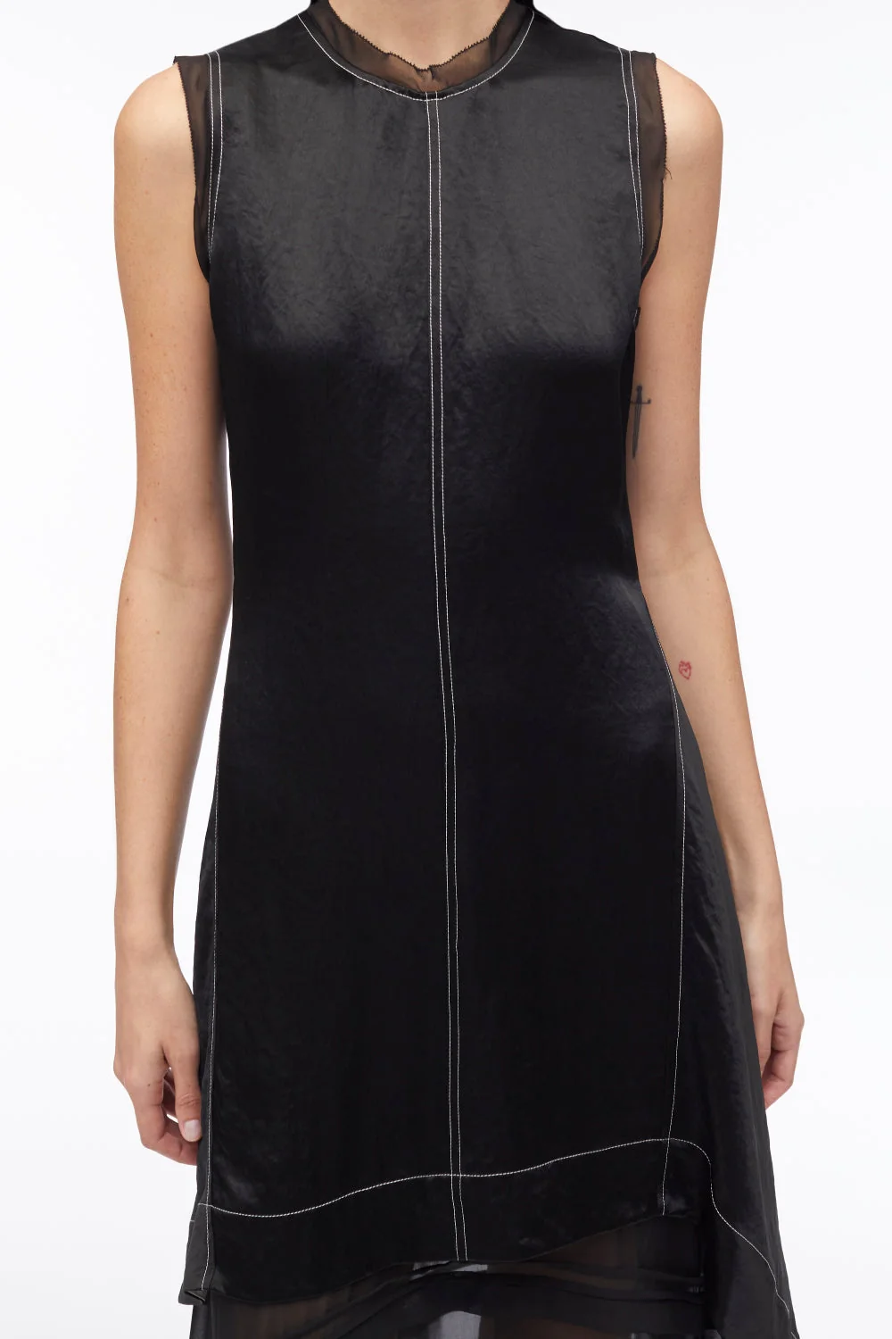 Asymmetric Hem Sleeveless Satin Combo Dress - Image 2