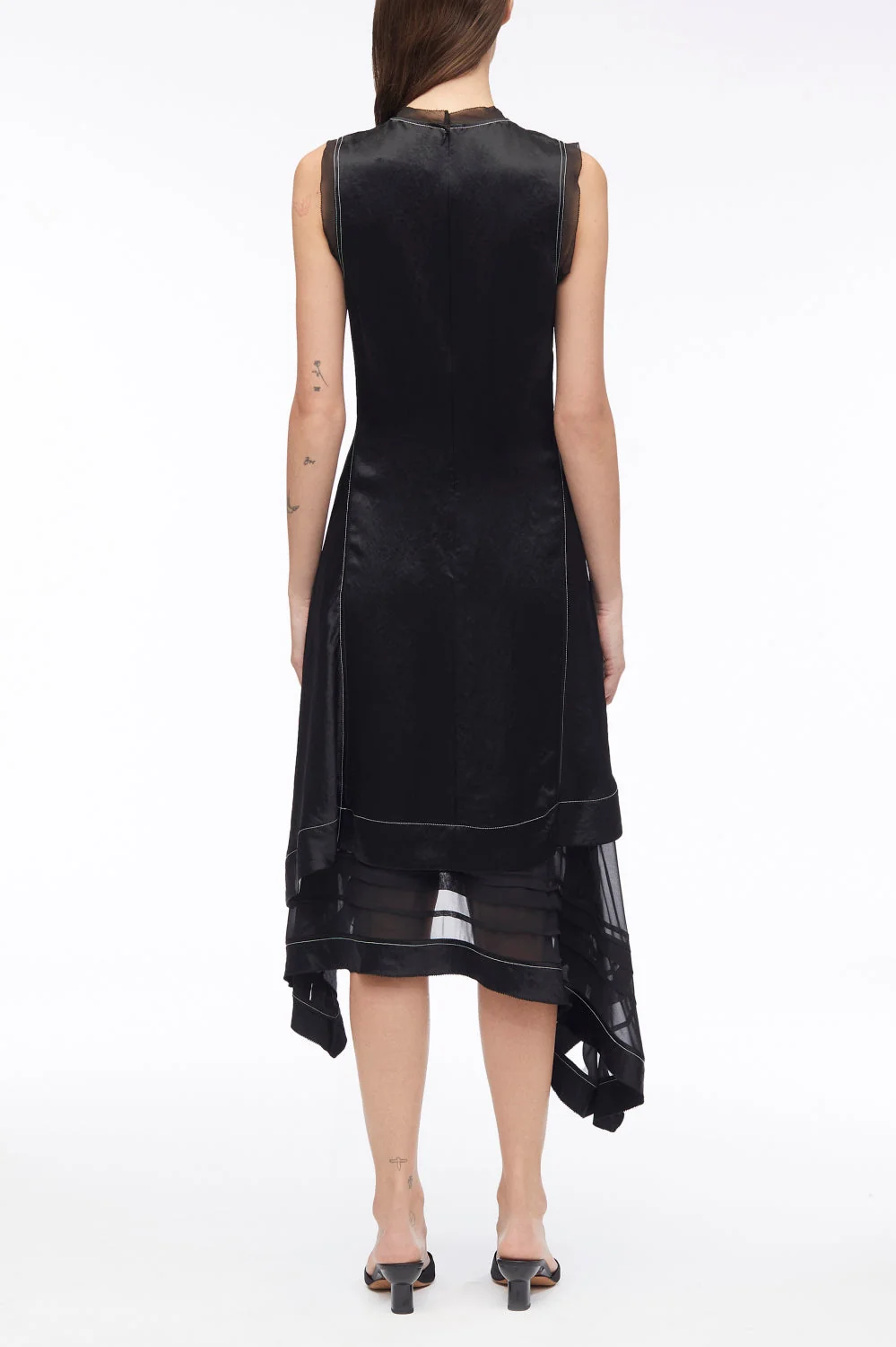 Asymmetric Hem Sleeveless Satin Combo Dress - Image 4