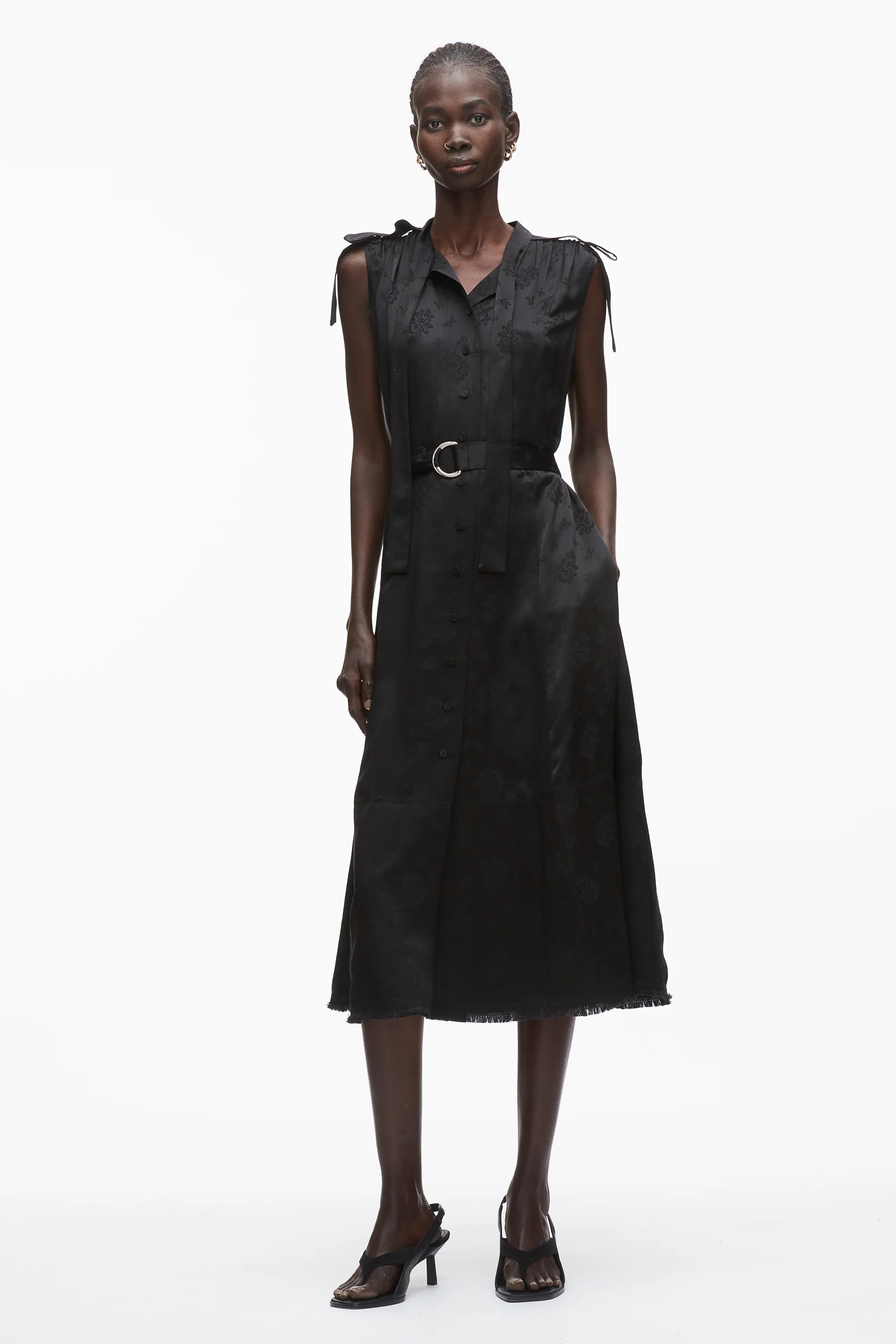 Floral Jacquard Belted Dress