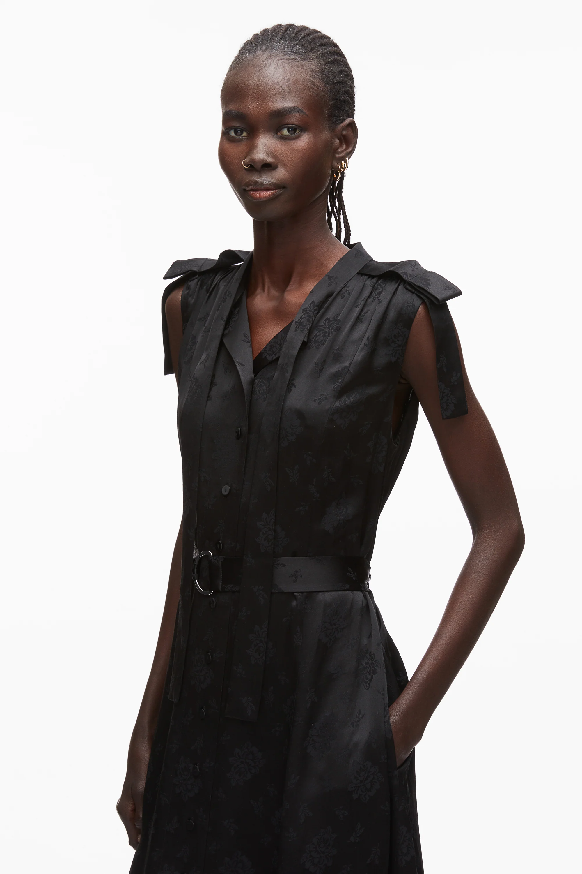 Floral Jacquard Belted Dress - Image 5