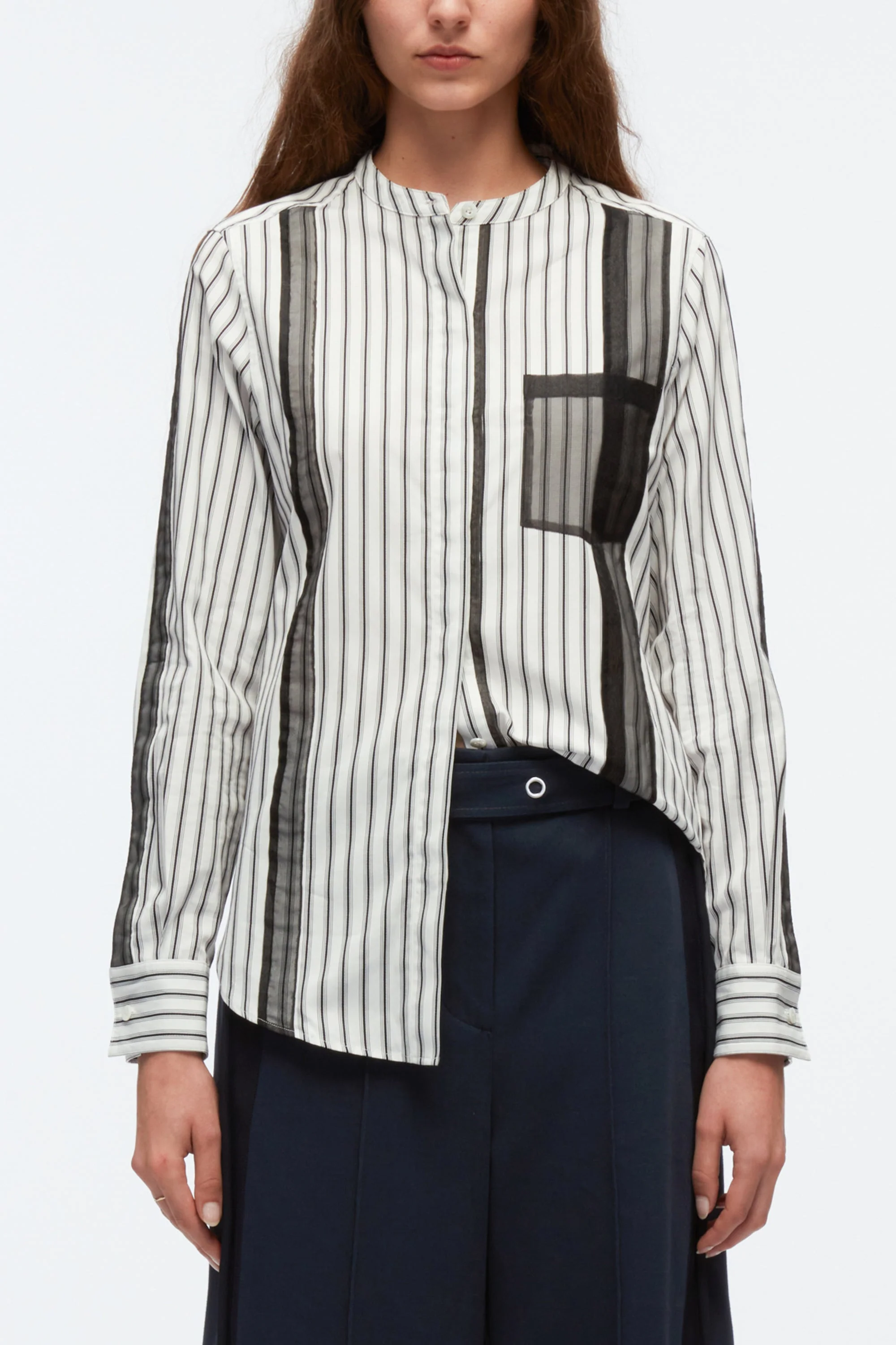 Striped Shirt with Organza Overlay - Image 2