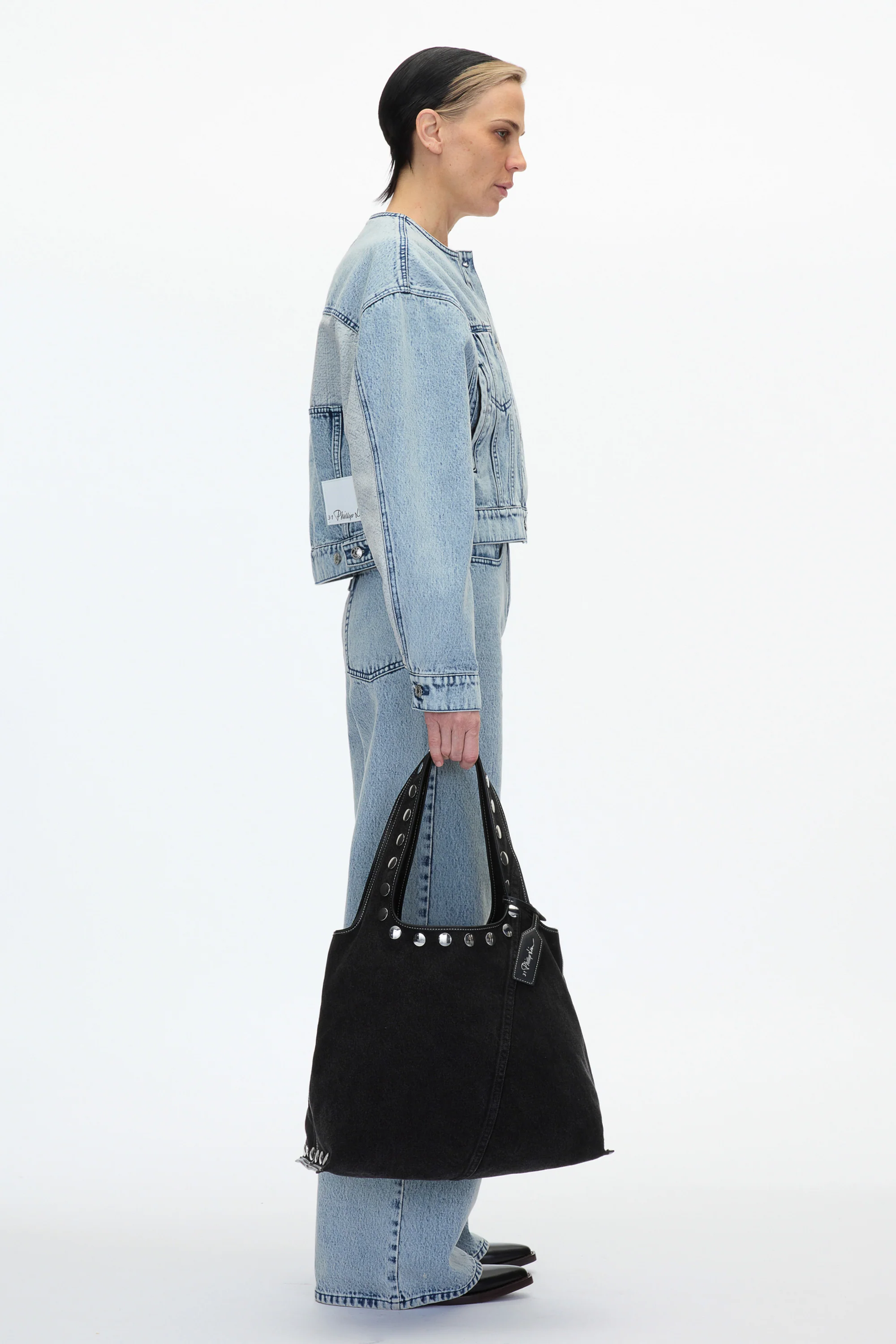 Crewneck Cropped Denim Jacket - Image 2