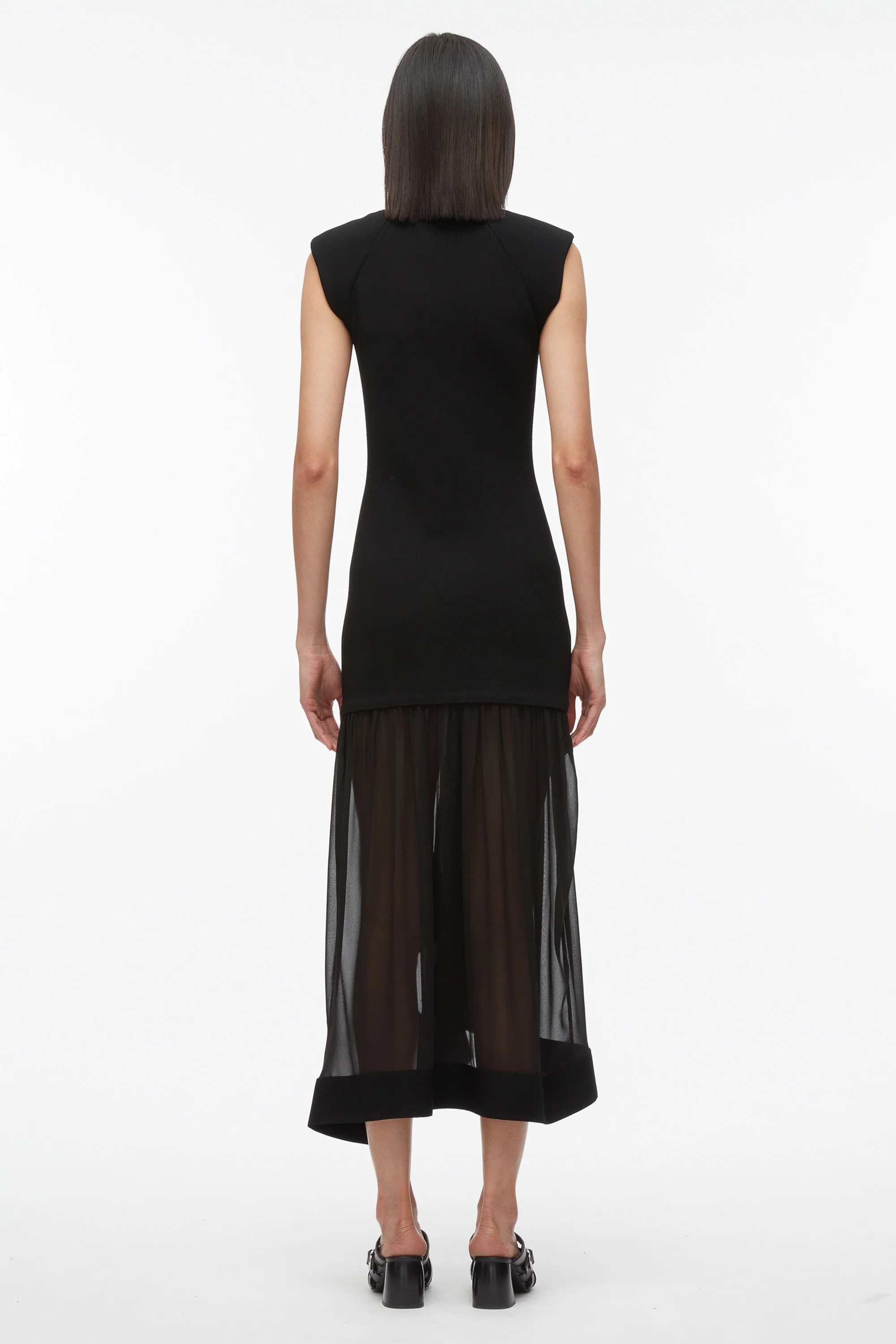 Compact Rib Dress with Chiffon Skirt - Image 4
