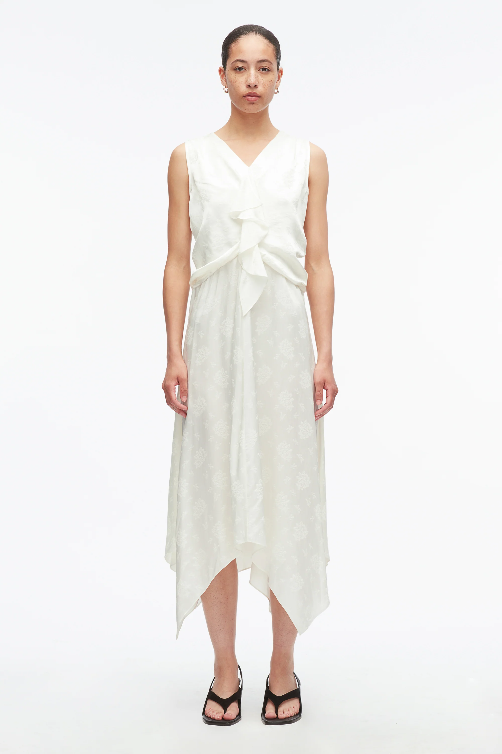 Floral Jacquard Draped Handkerchief Dress - Image 14