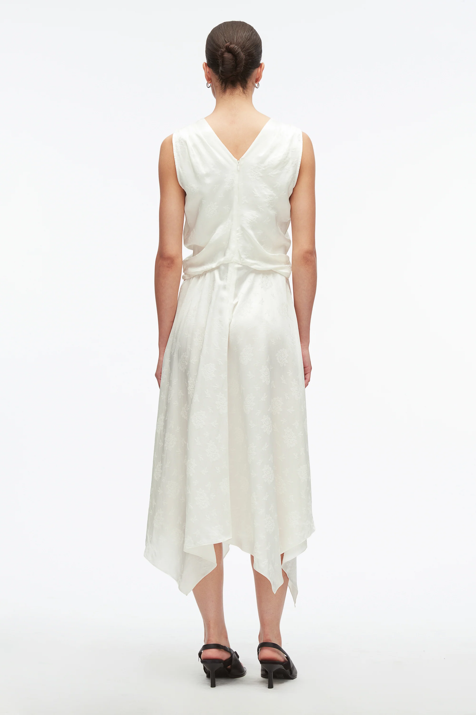Floral Jacquard Draped Handkerchief Dress - Image 16
