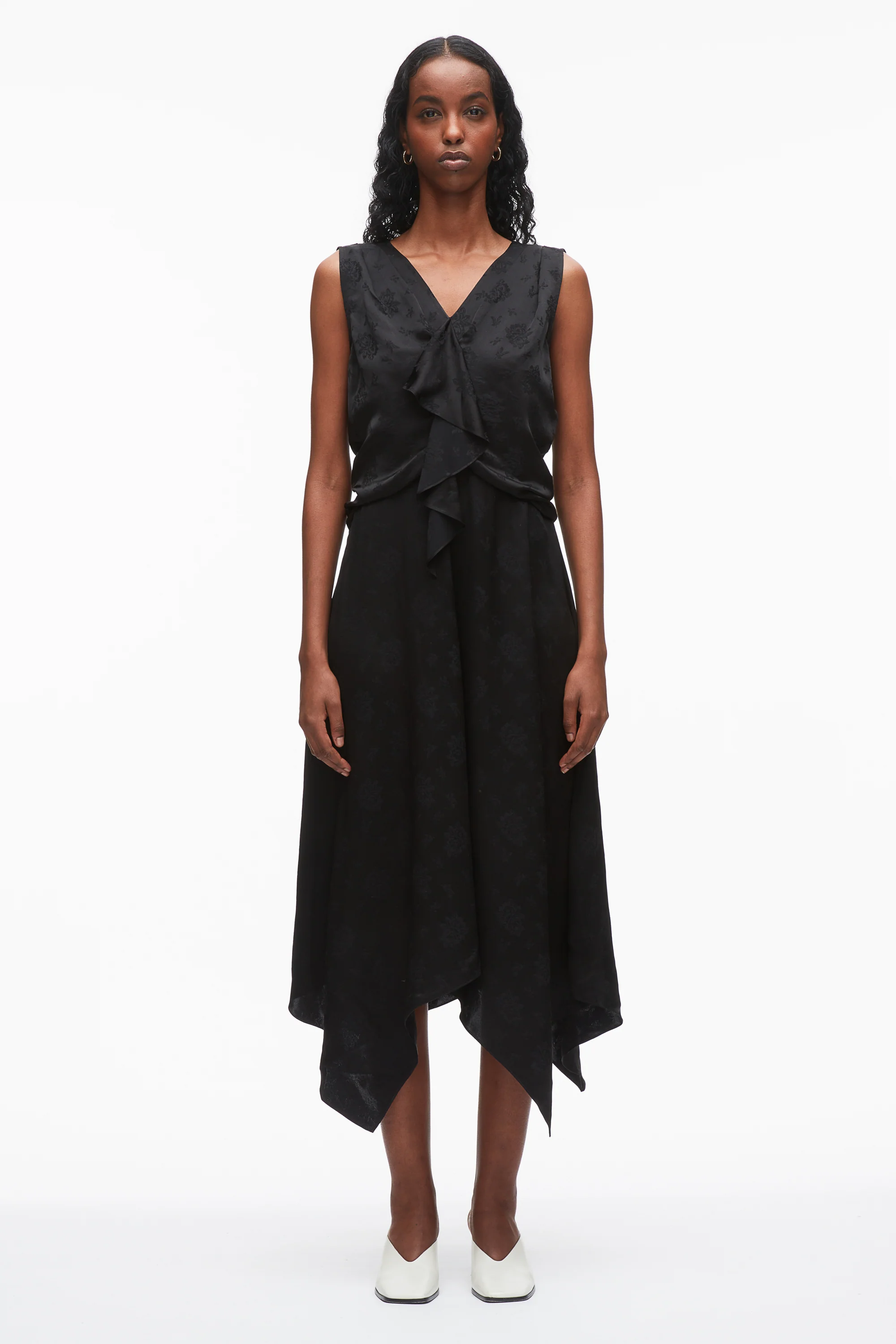 Floral Jacquard Draped Handkerchief Dress - Image 8