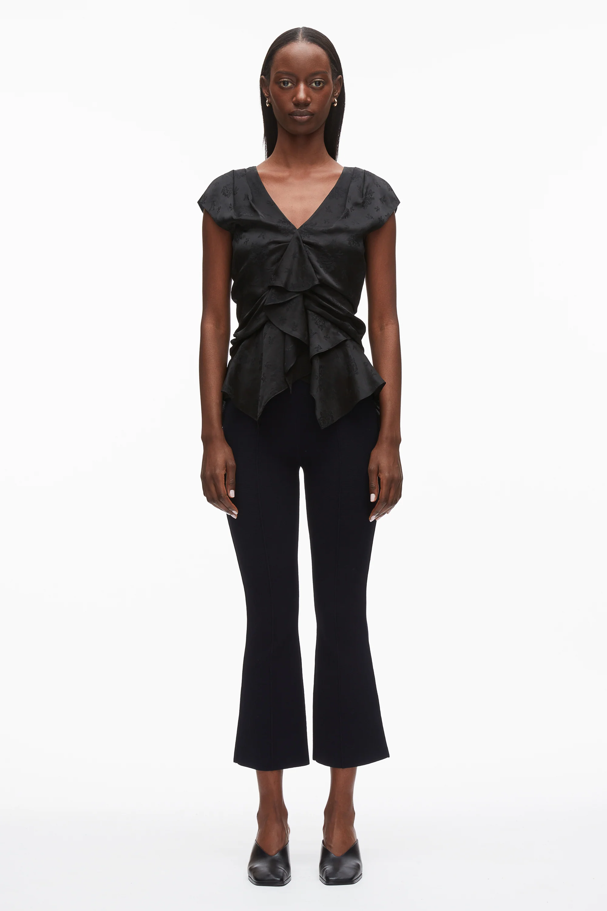 Floral Jacquard Draped Handkerchief Top - Image 10