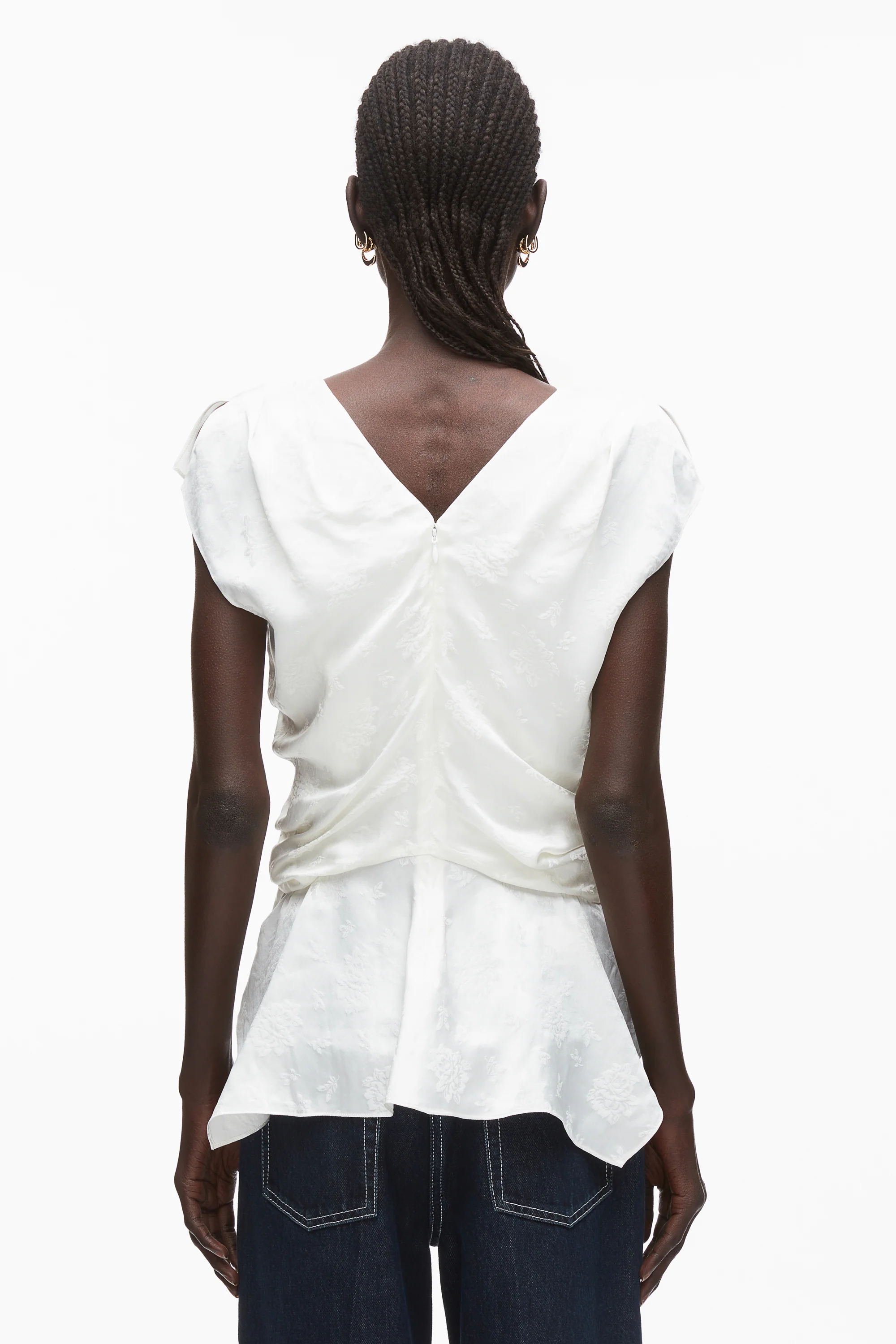 Floral Jacquard Draped Handkerchief Top - Image 5
