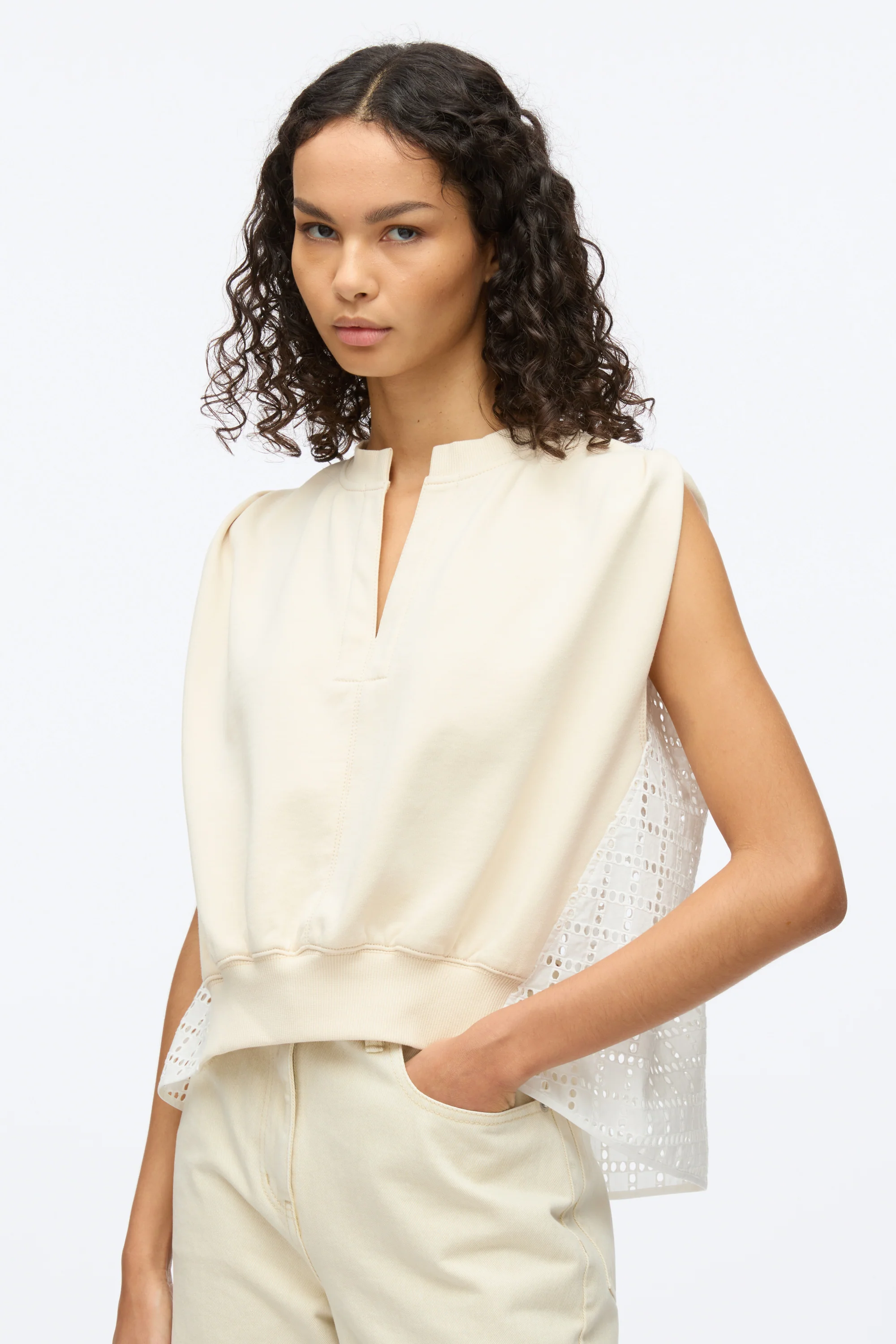French Terry Top with Broiderie Anglaise Combo - Image 6