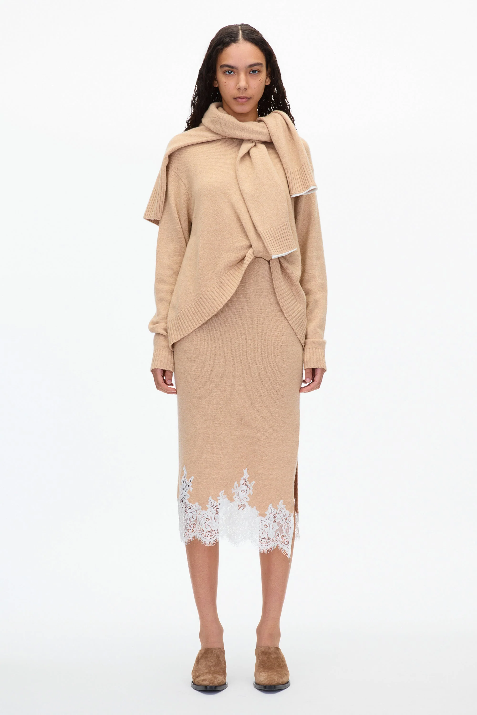 French Tuck Knit Dress with Lace Trim - Image 6