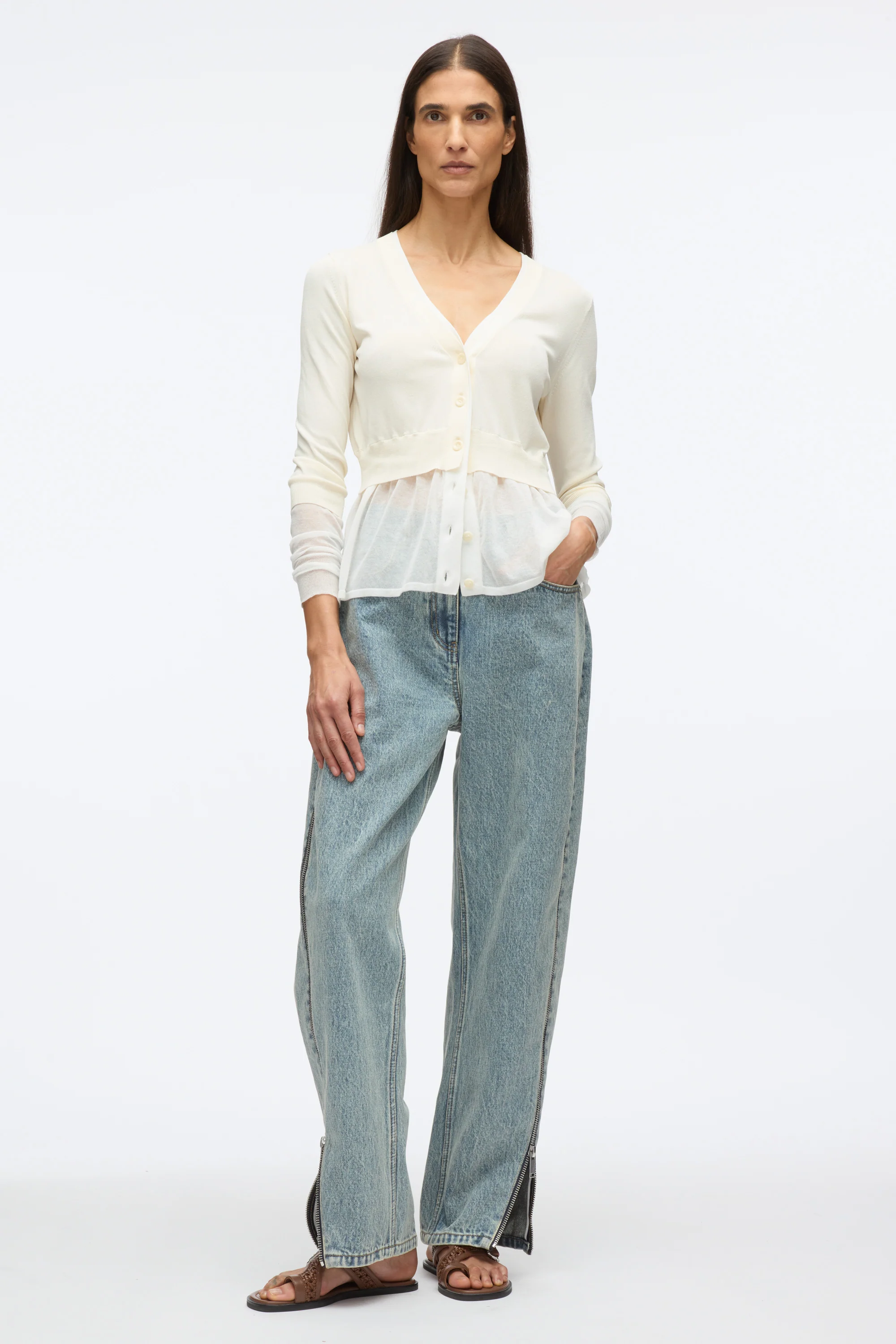 Gauze Peplum Double Layer Cardigan - Image 2