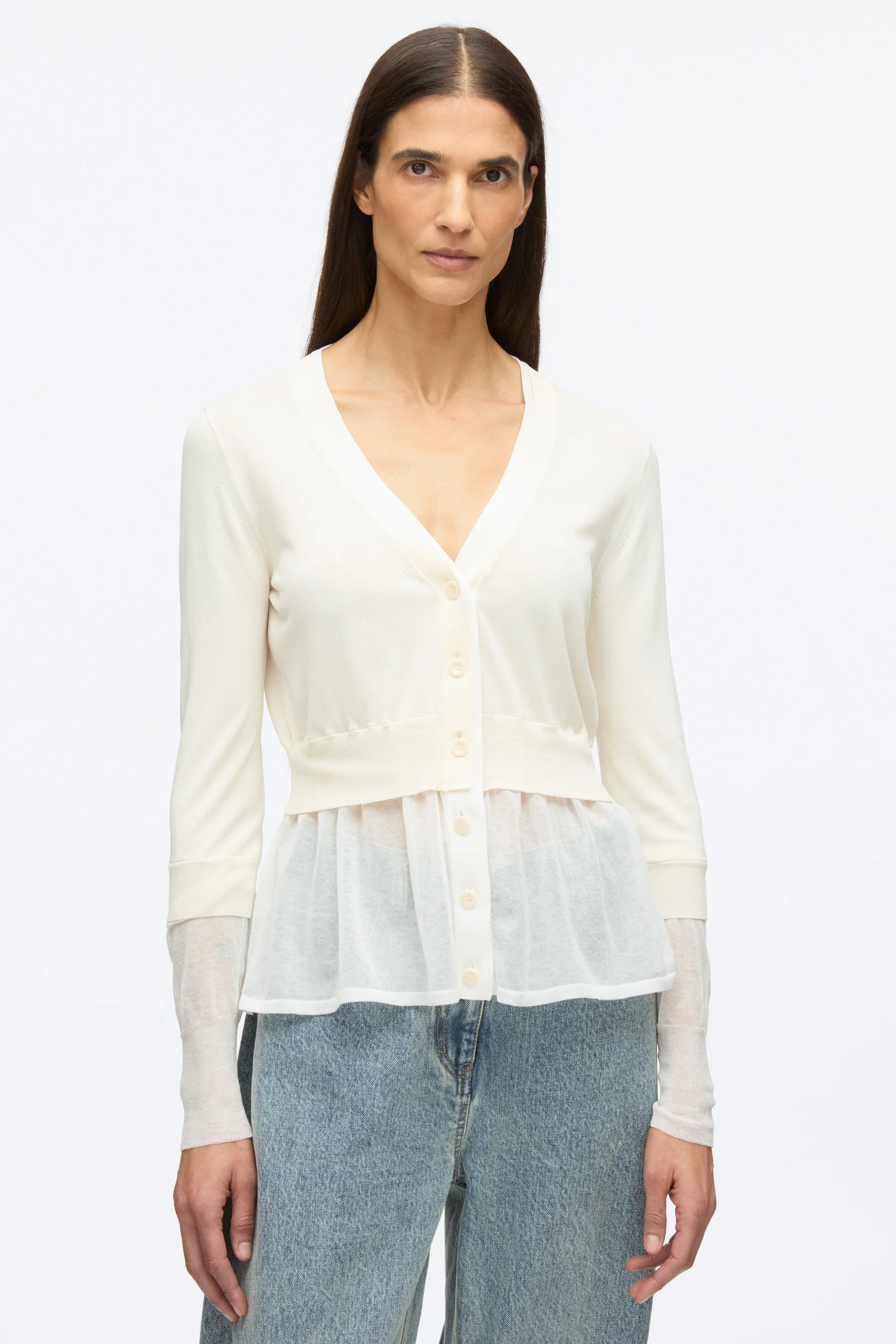 Gauze Peplum Double Layer Cardigan - Image 7