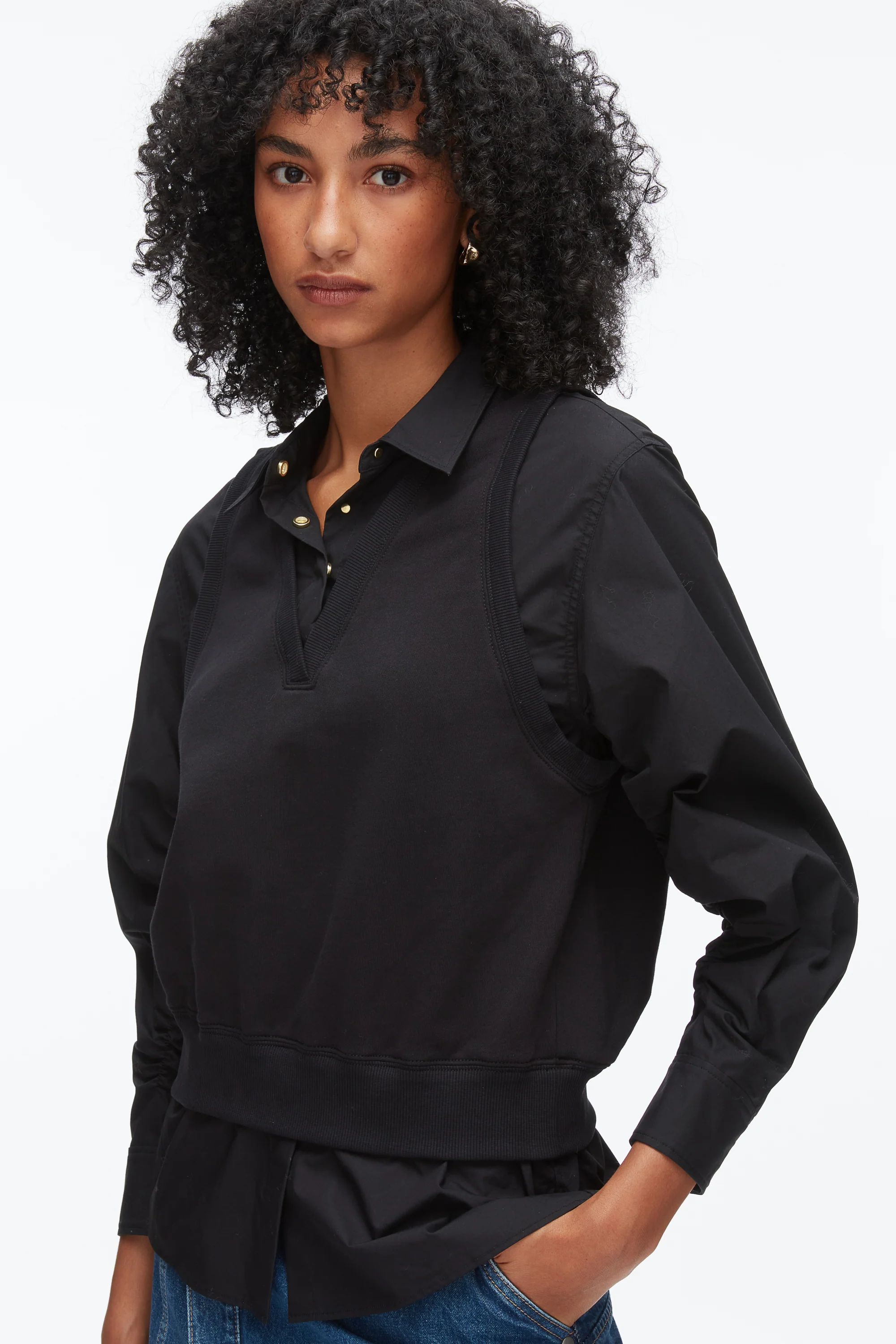 Layered Vest Ruched Sleeve Shirt - Image 12
