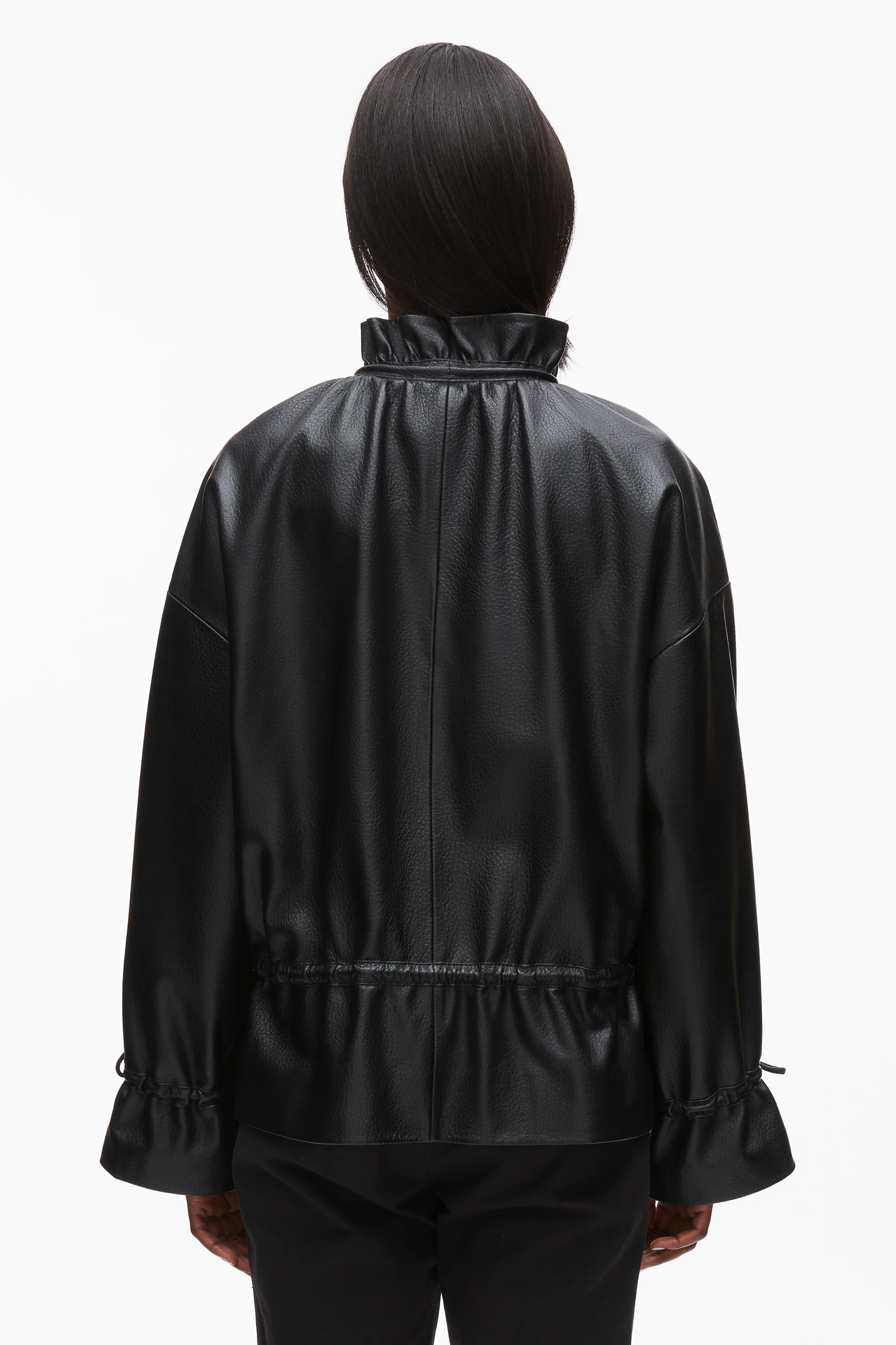 Leather Cinched Parka with Ruffle Collar - Image 5