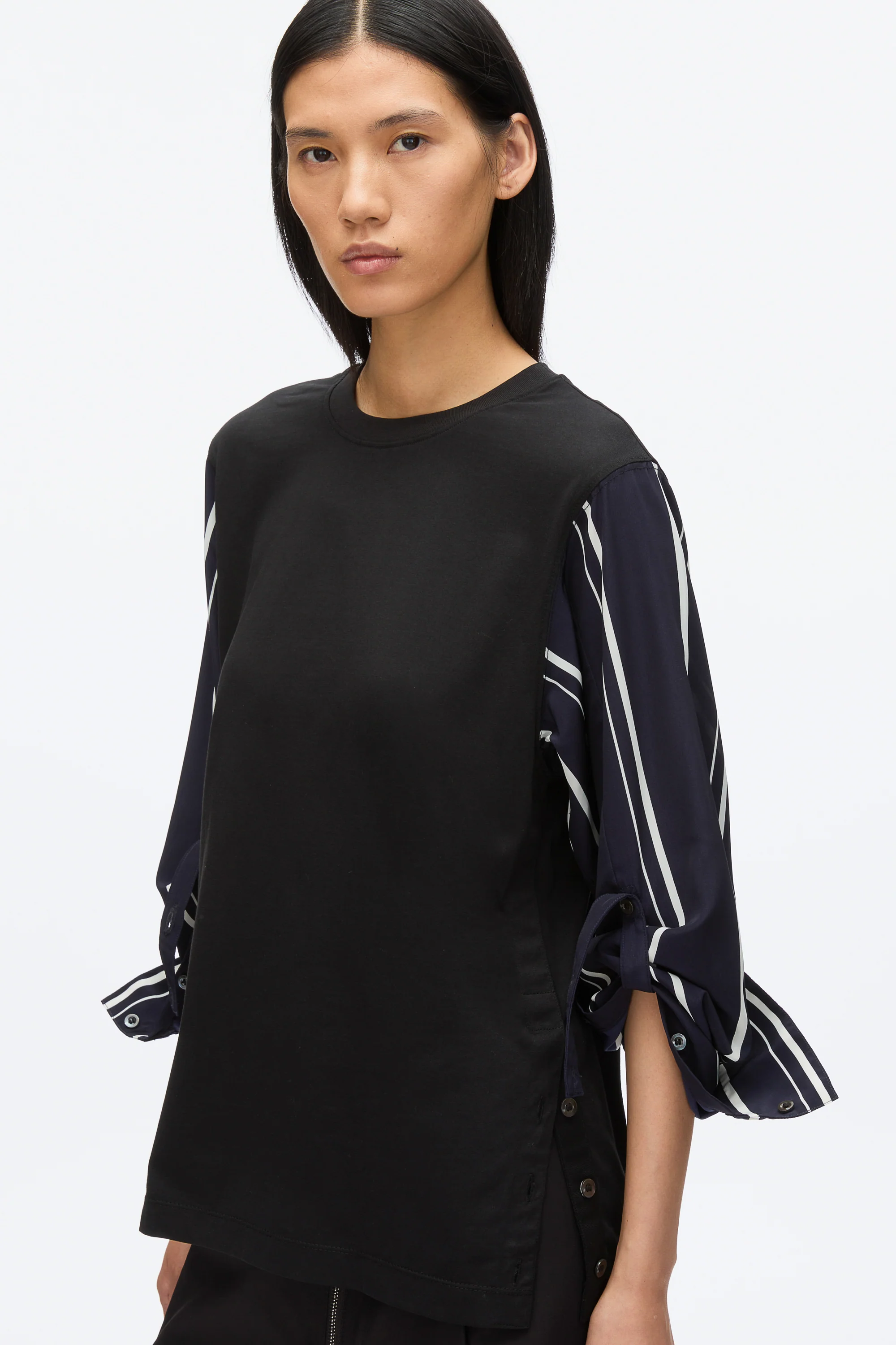 Long Sleeve Tee with Stripe Shirting Sleeves - Image 6