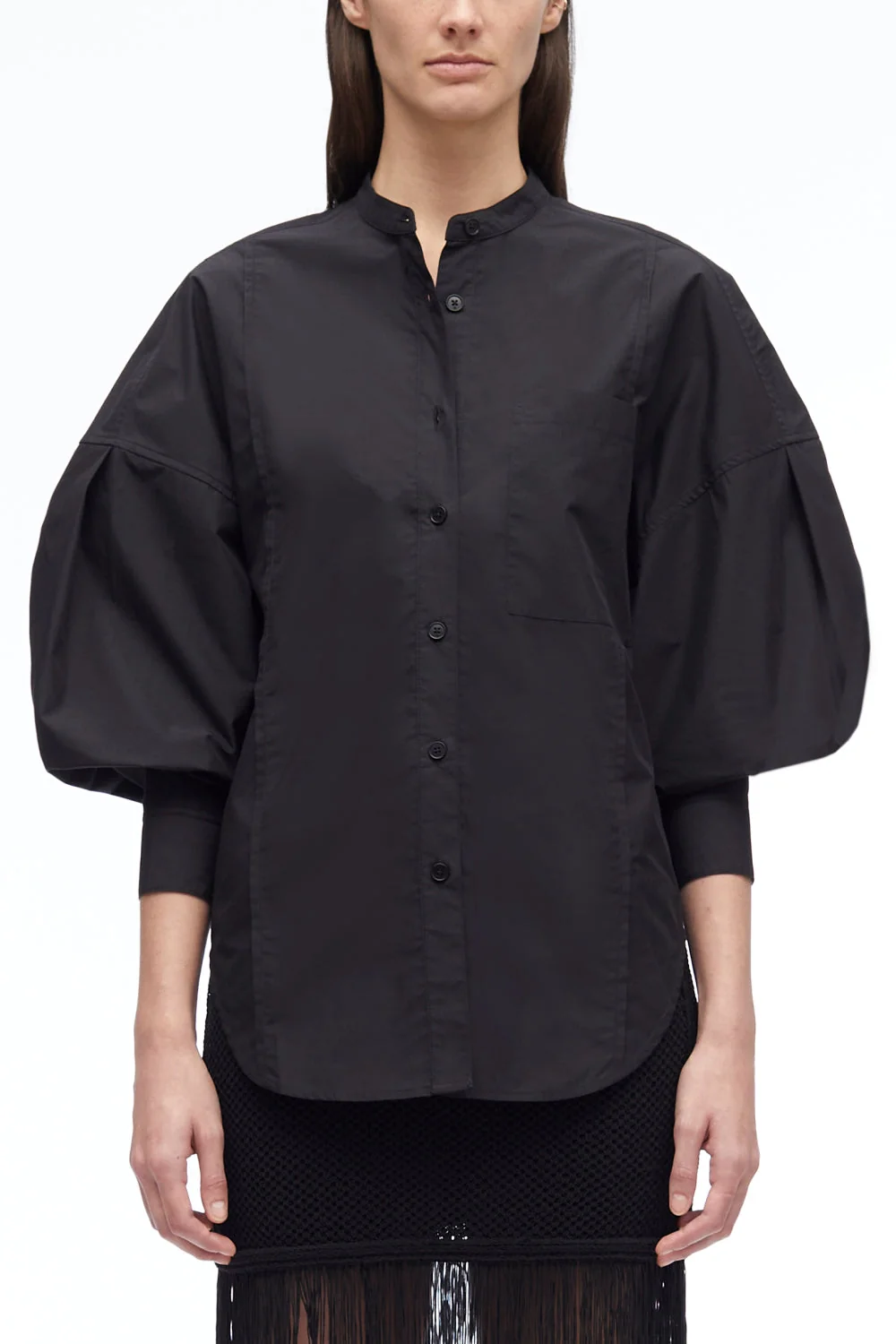 Long Sleeve Band Collar Poplin Shirt - Image 5