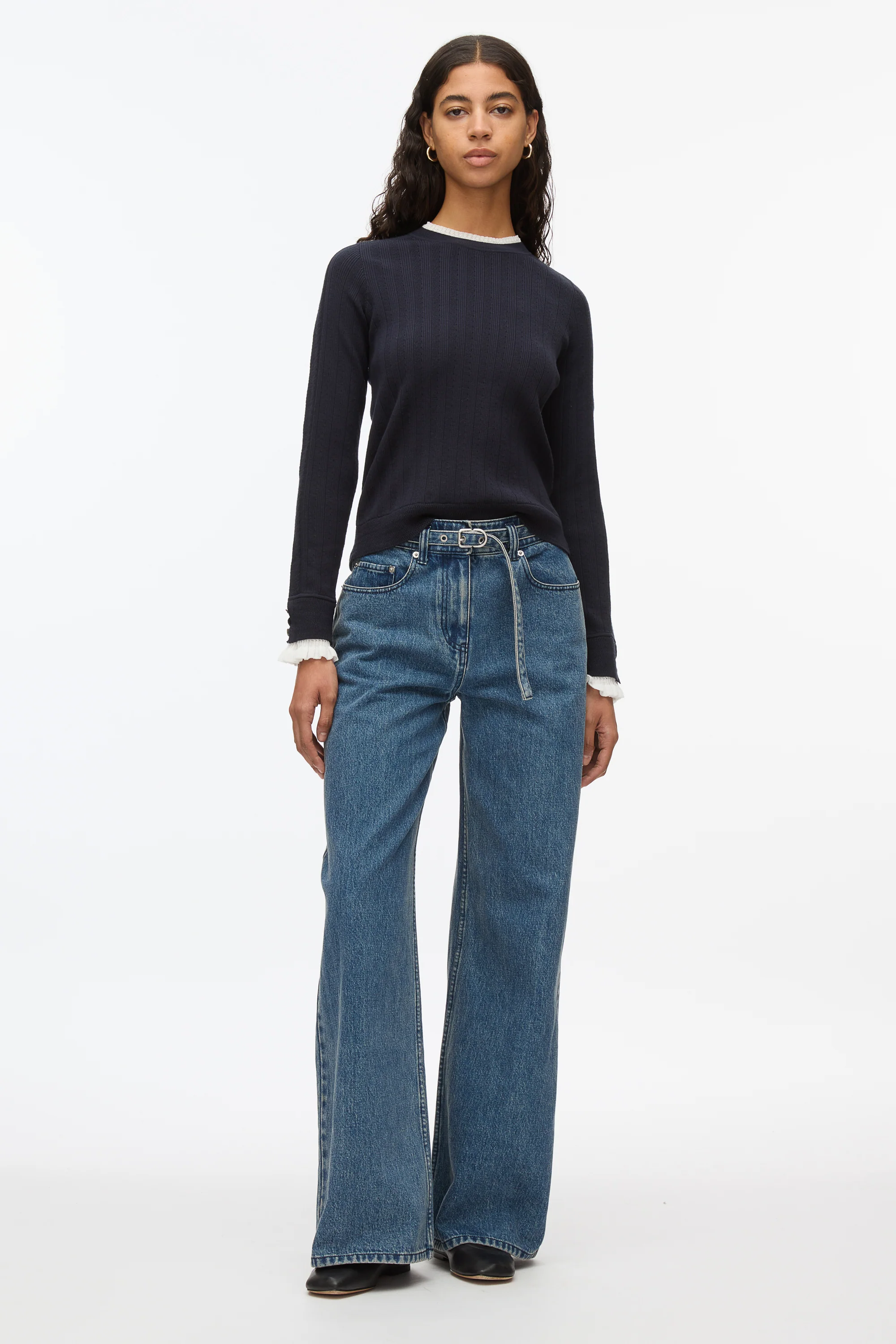Fluid Rib Sweater with Ruffle Cuff - Image 2