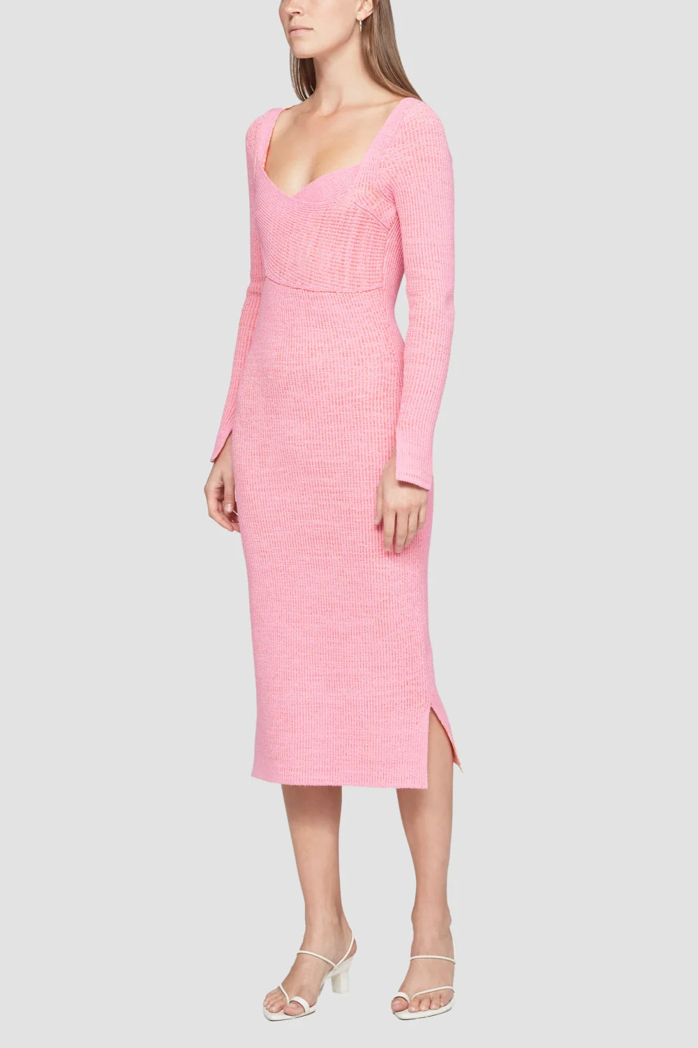 Long Sleeve Double Face Rib Cross Body Dress - Image 2