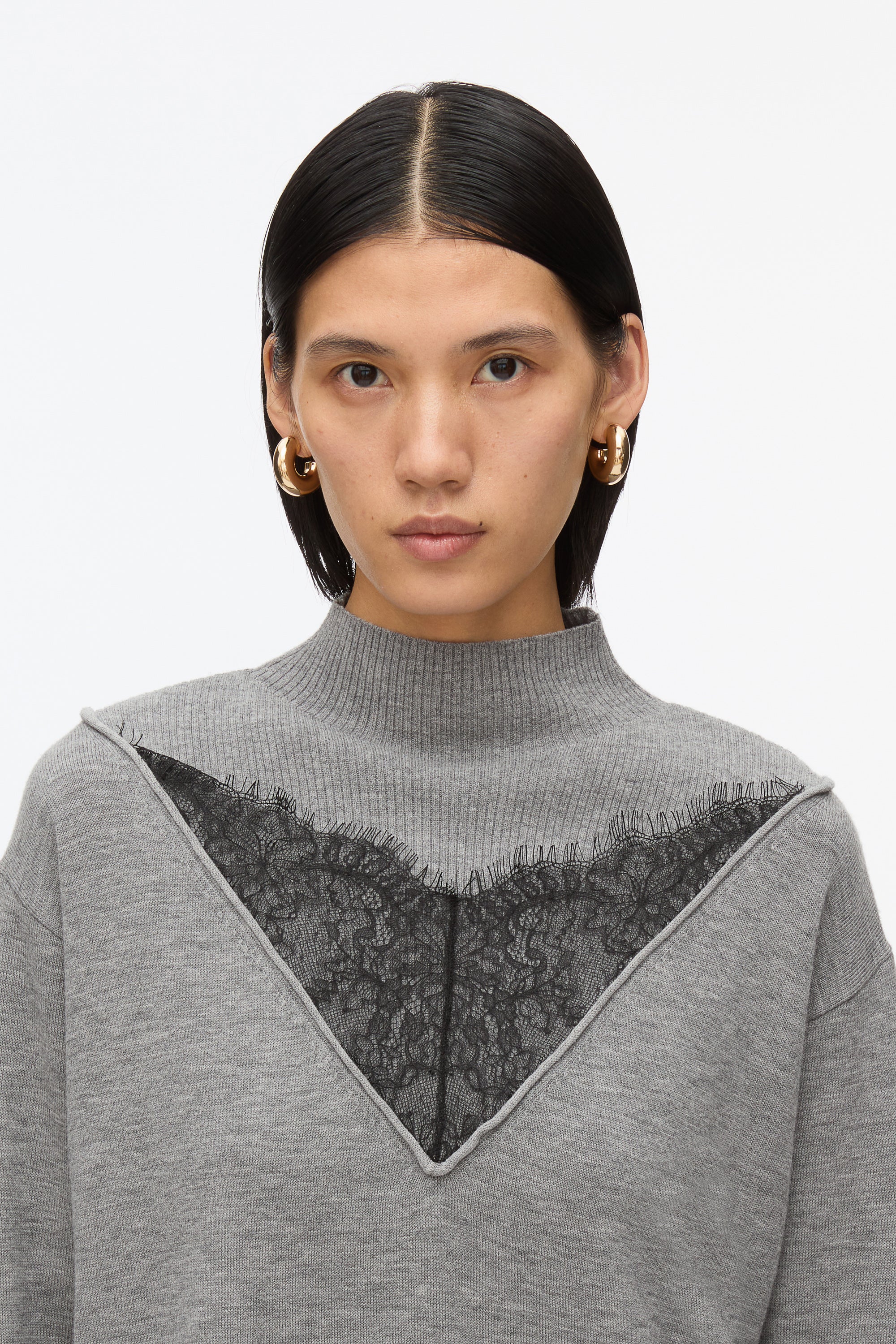 Mockneck Knit Dress with Lace Inlay - Image 4