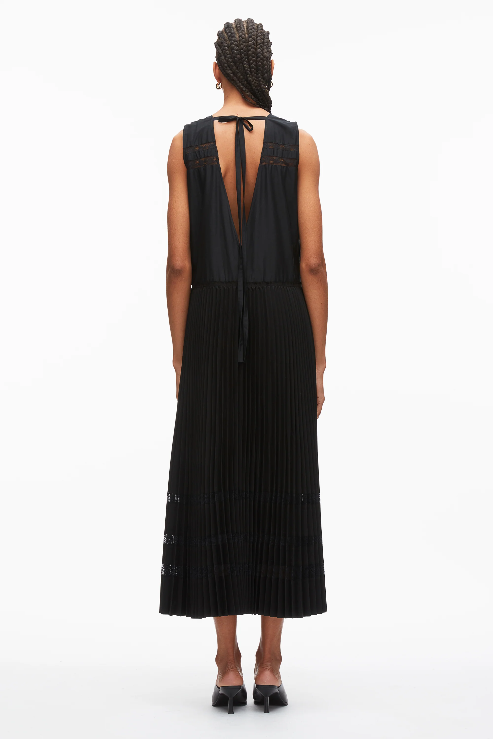 Pleated A-Line Dress With Lace Insert - Image 4