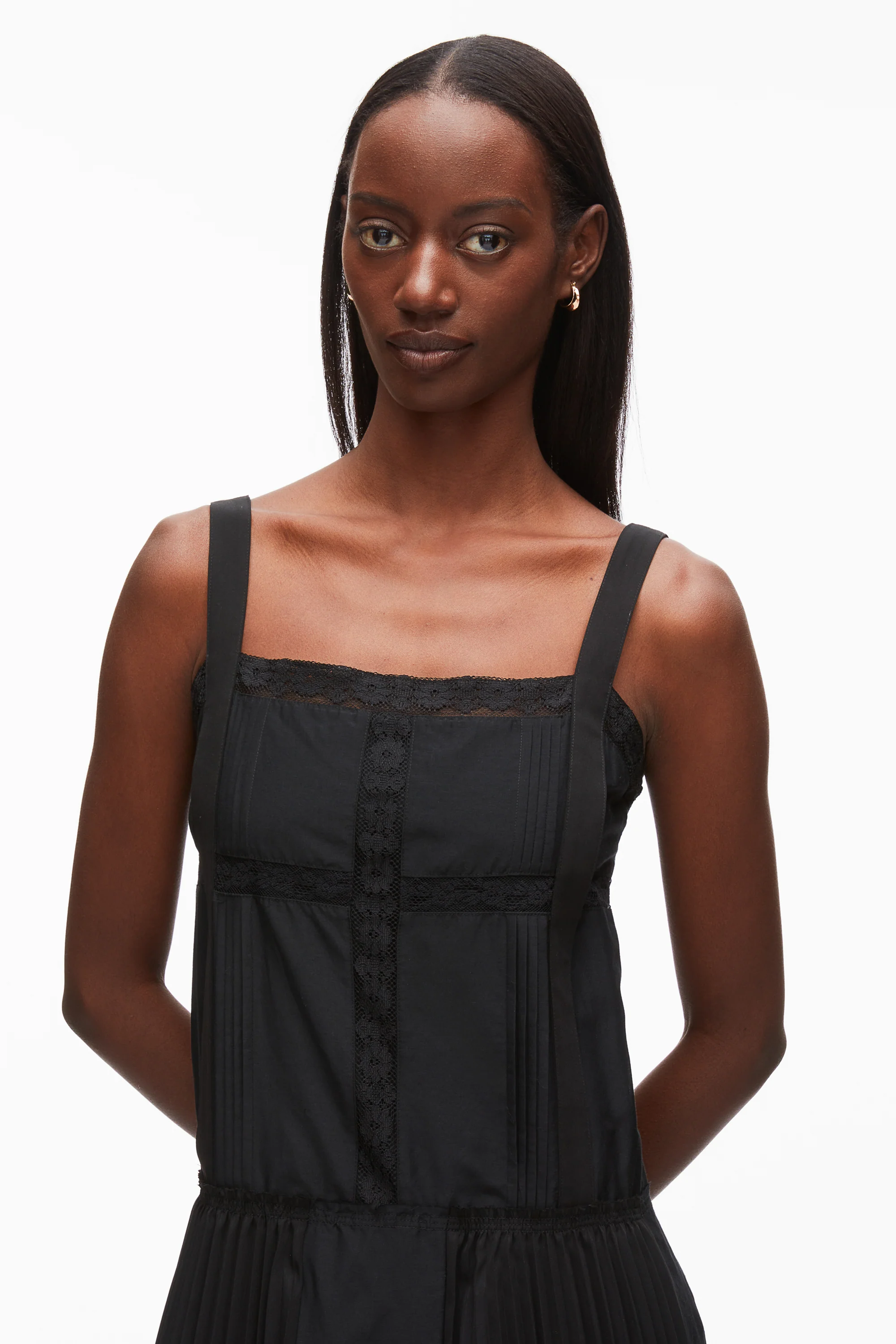 Pleated Tank Dress With Lace Insert - Image 12