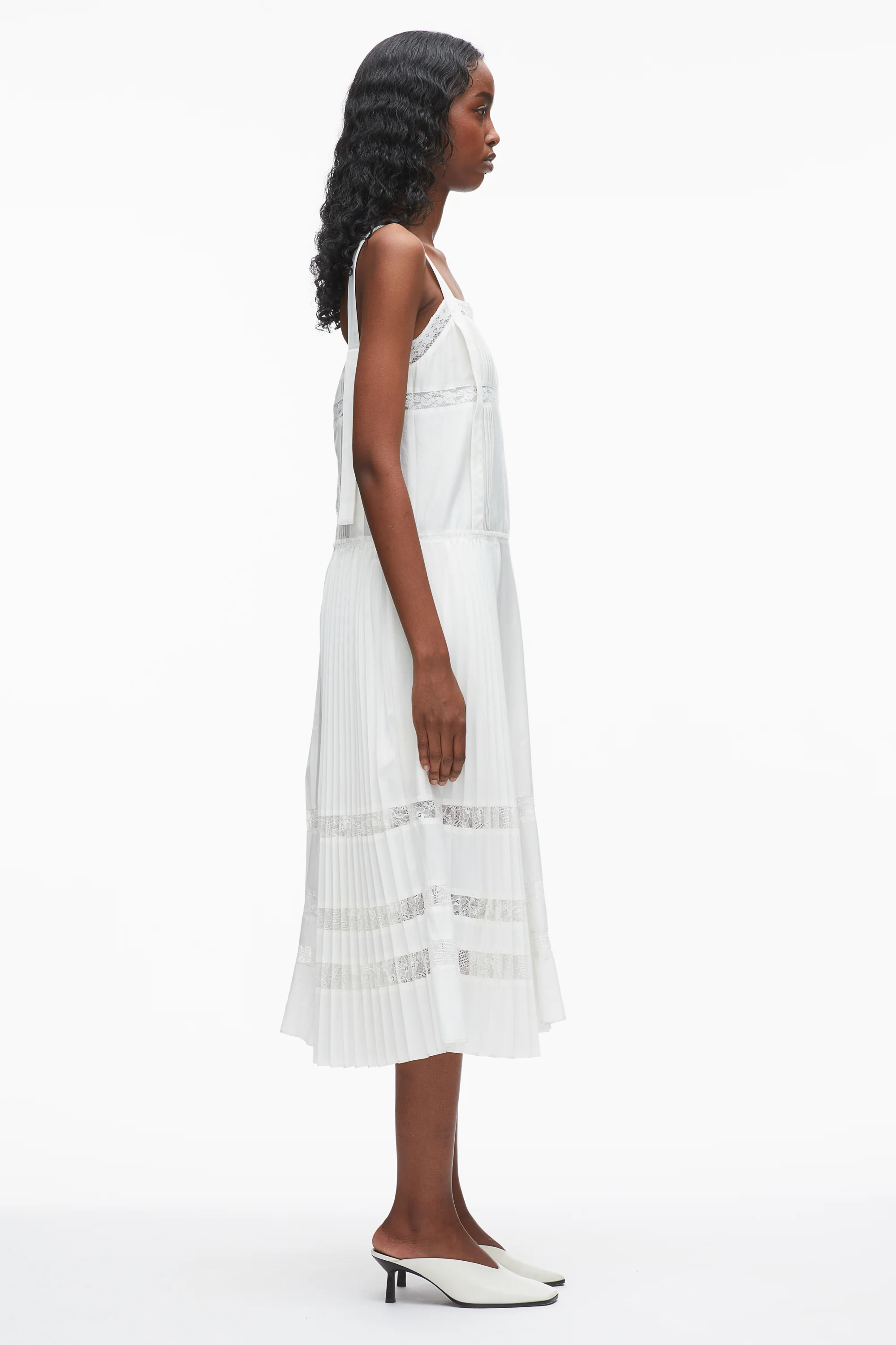 Pleated Tank Dress With Lace Insert - Image 3