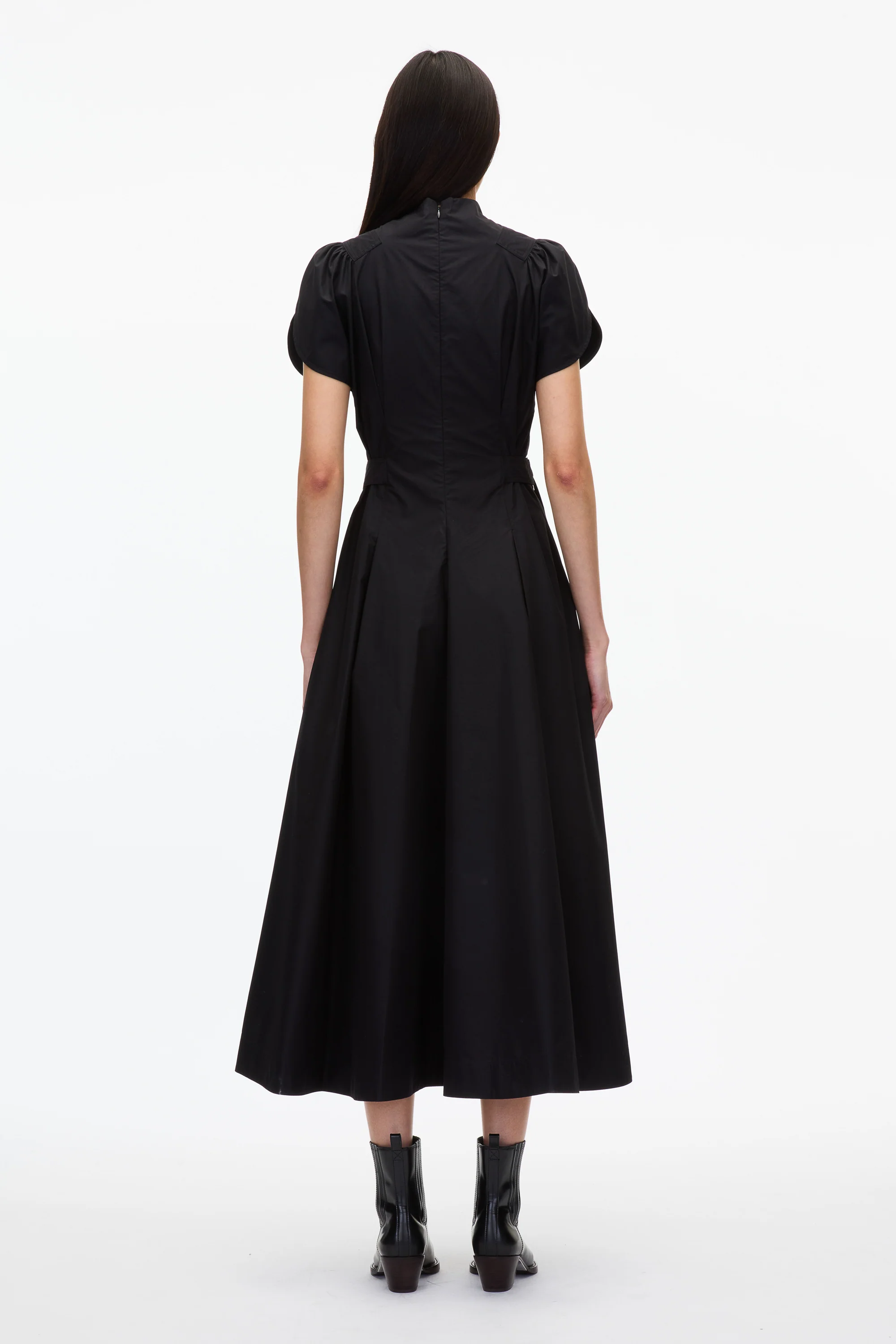 Puff Sleeve Poplin Flare Dress - Image 8
