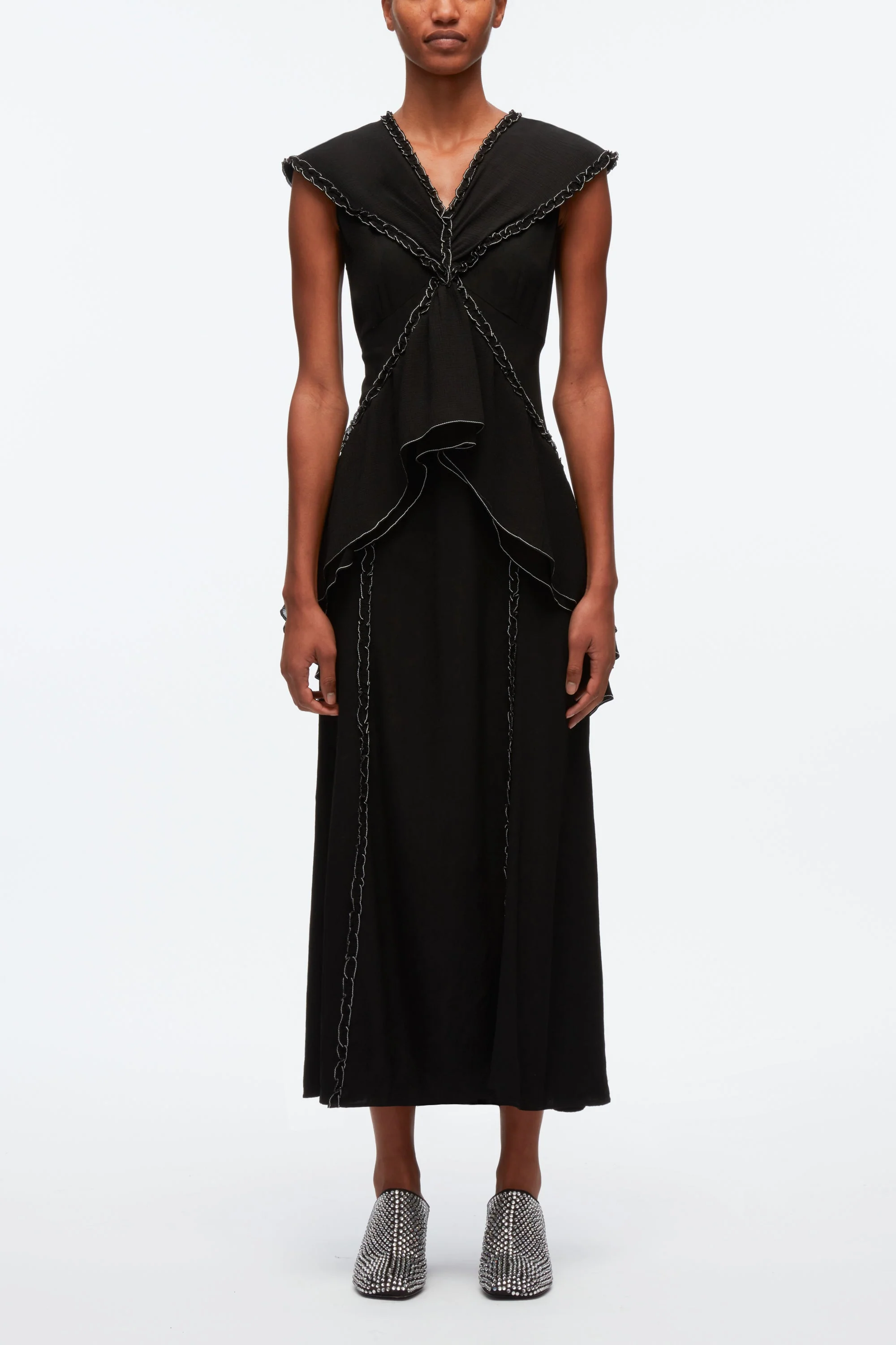 Ruffle Dress With Contrast Topstitch - Image 2