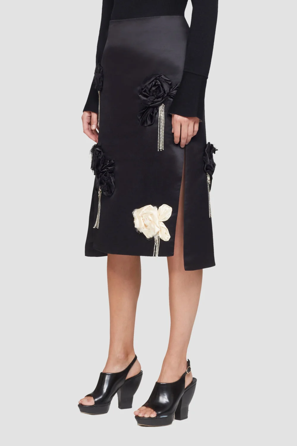 Satin Skirt W Floral Emb - Image 3
