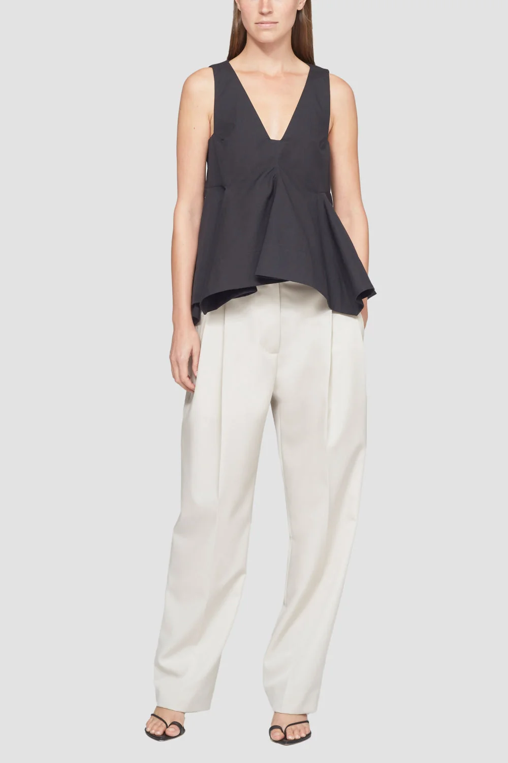Sleevess Structured Cotton V-Neck A-Line Top - Image 3
