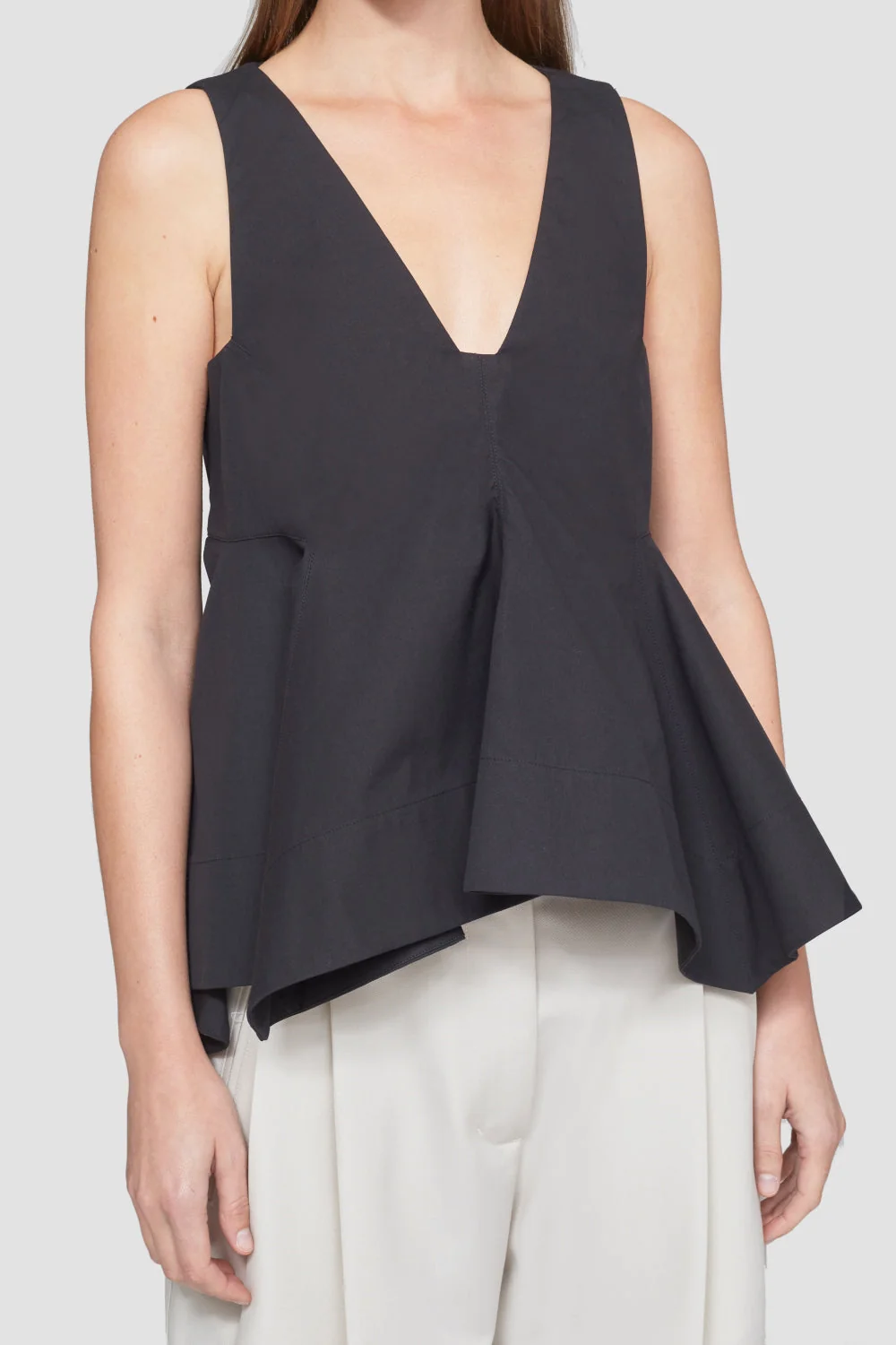 Sleevess Structured Cotton V-Neck A-Line Top - Image 4