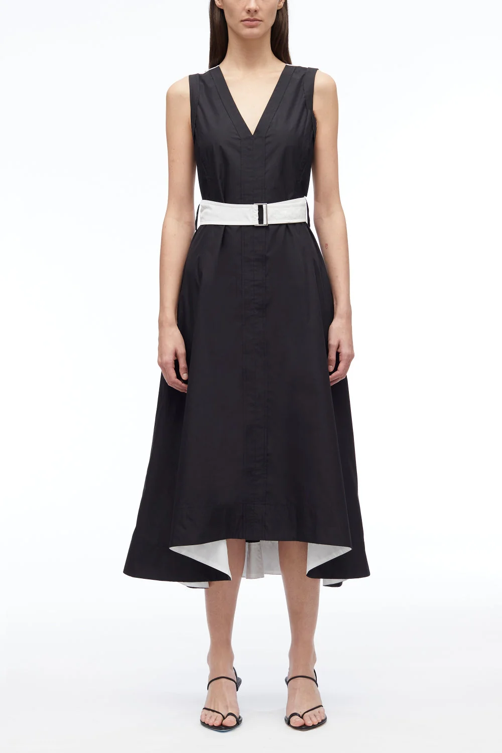 V-Neck Belted Poplin Midi Dress - Image 12