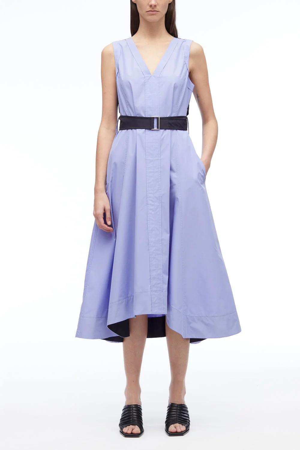 V-Neck Belted Poplin Midi Dress - Image 2