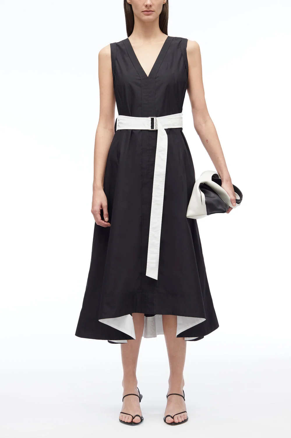 V-Neck Belted Poplin Midi Dress - Image 8