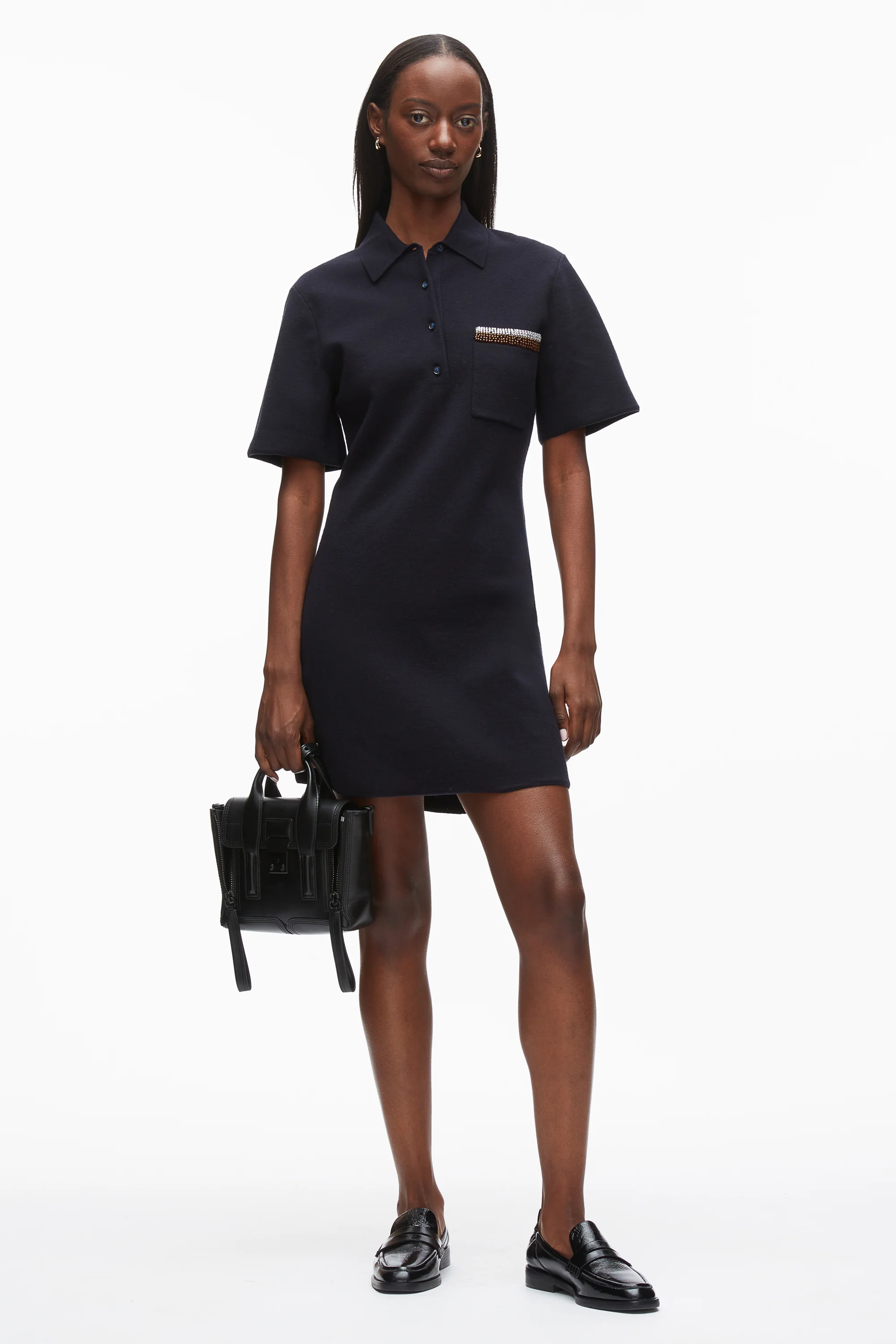 Beaded Embellishment Mini Polo Dress