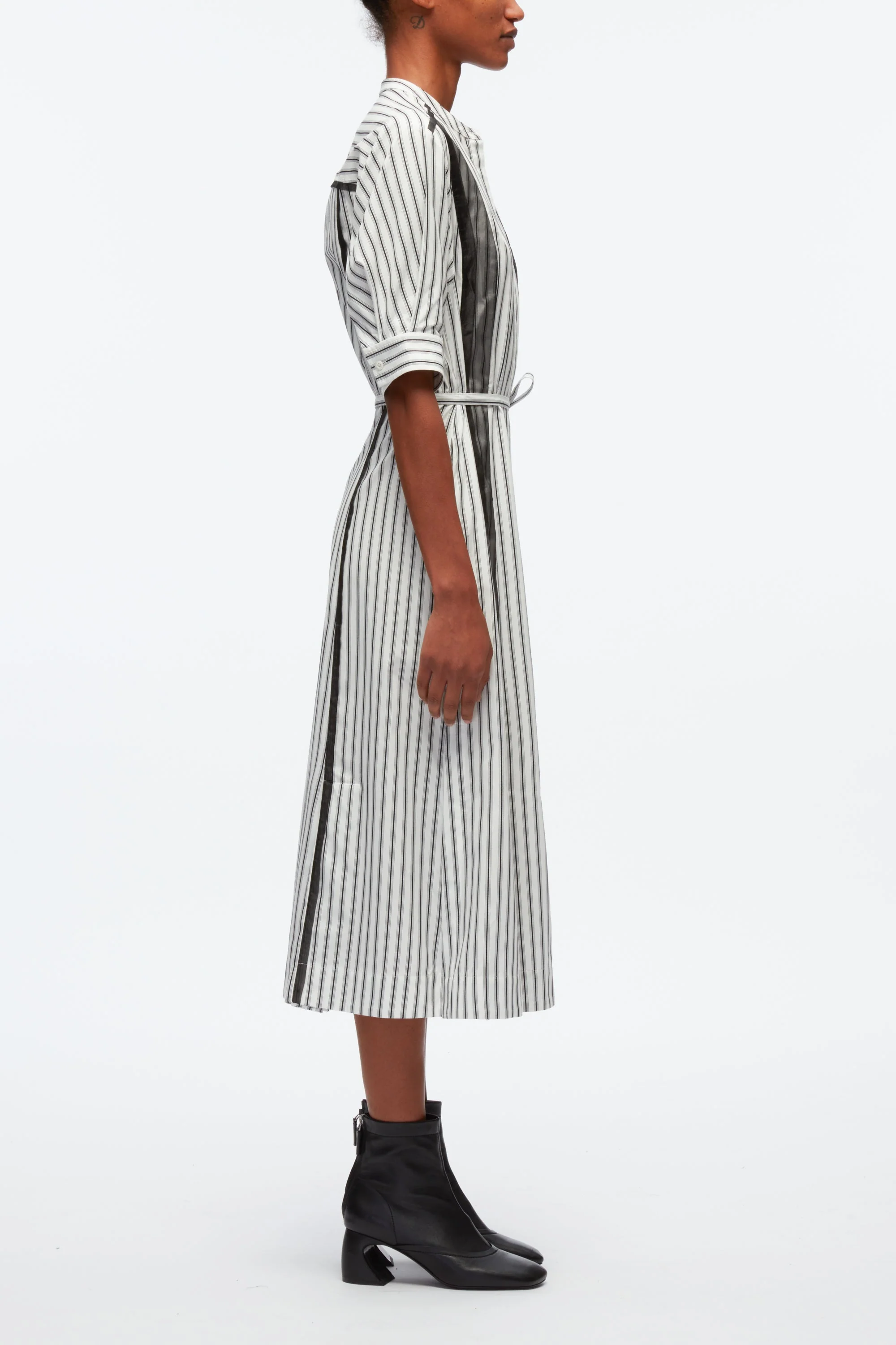 Striped Shirt Dress With Organza Overlay - Image 2