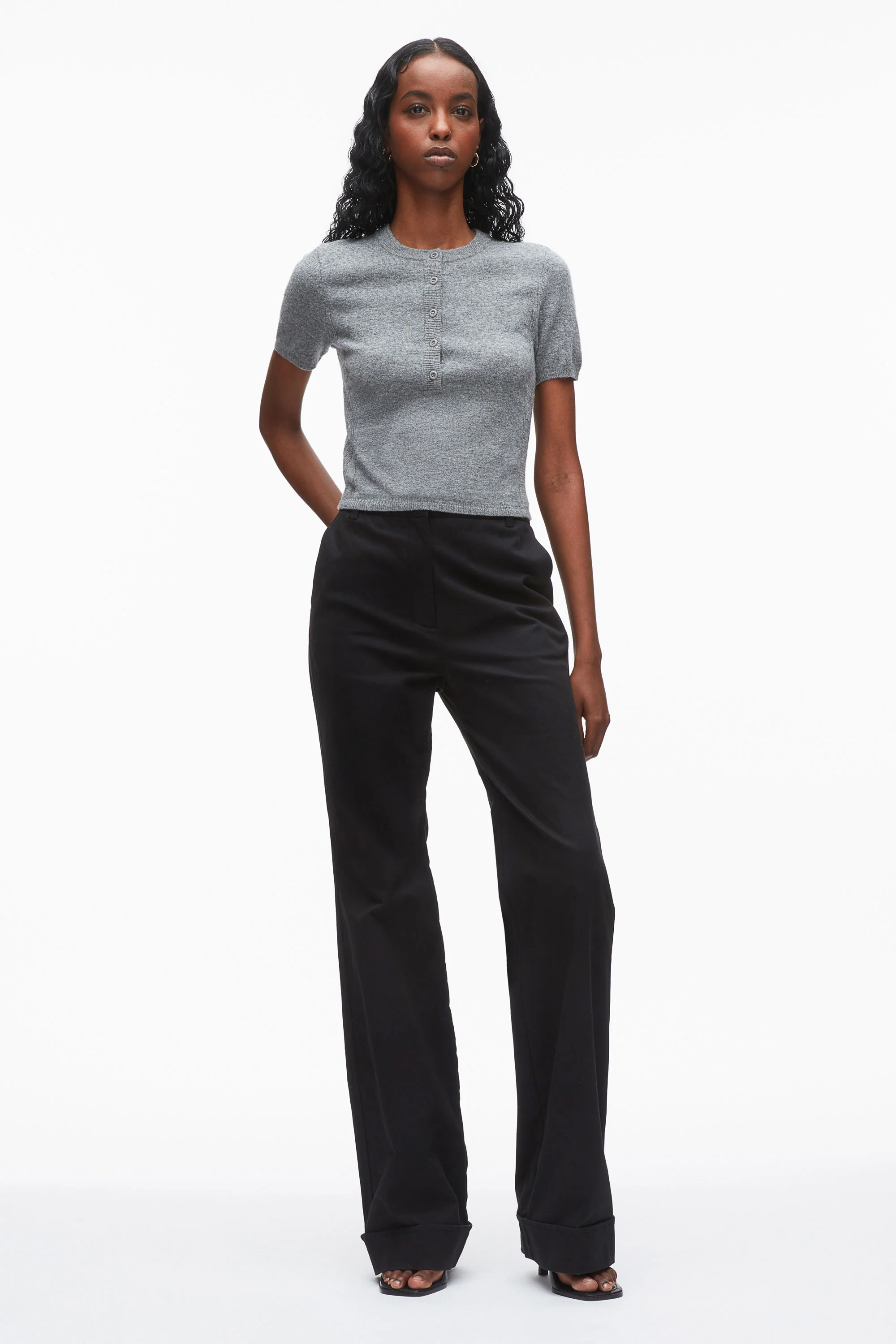 Wool Cashmere Short Sleeve Henley Tee