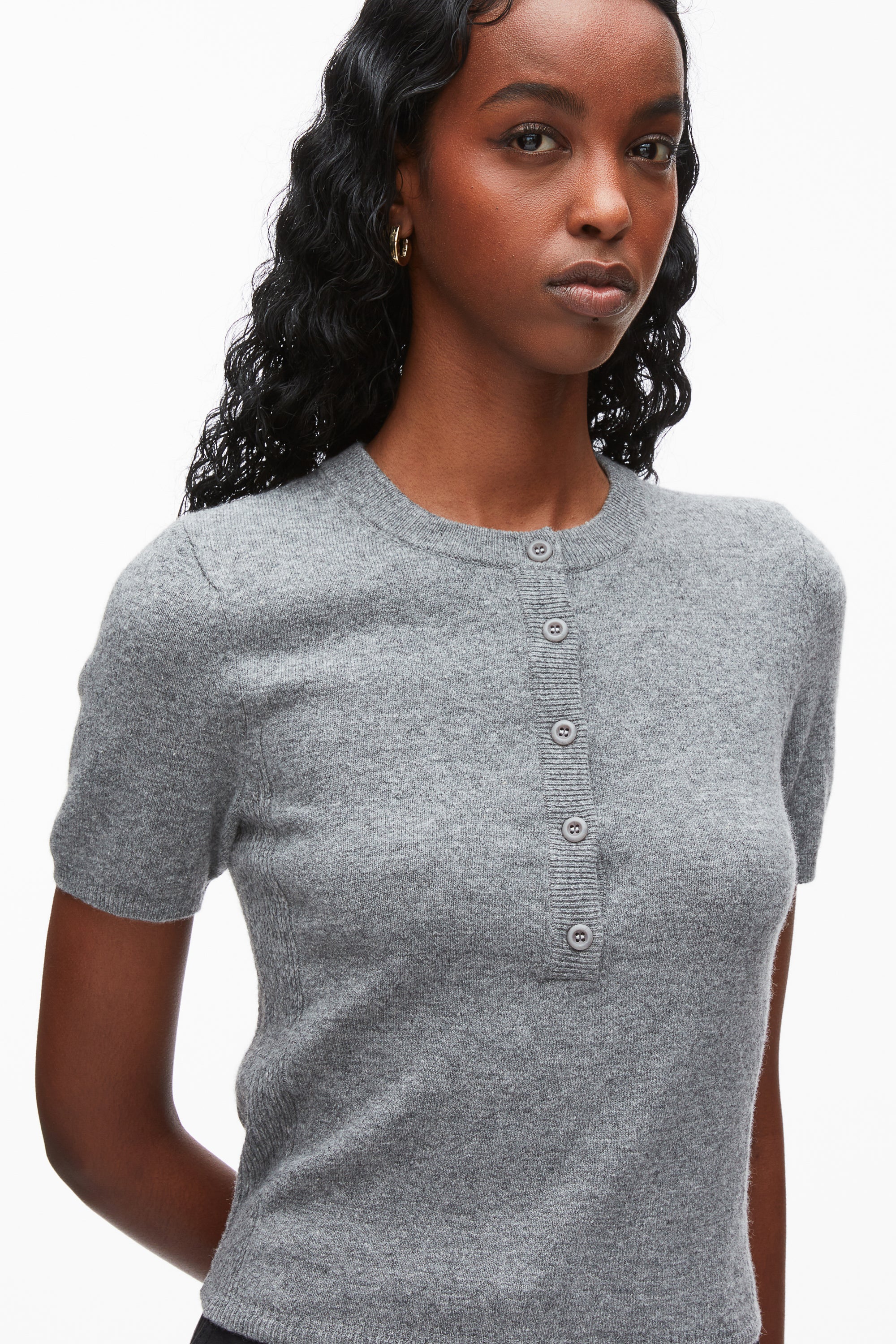Wool Cashmere Short Sleeve Henley Tee - Image 6